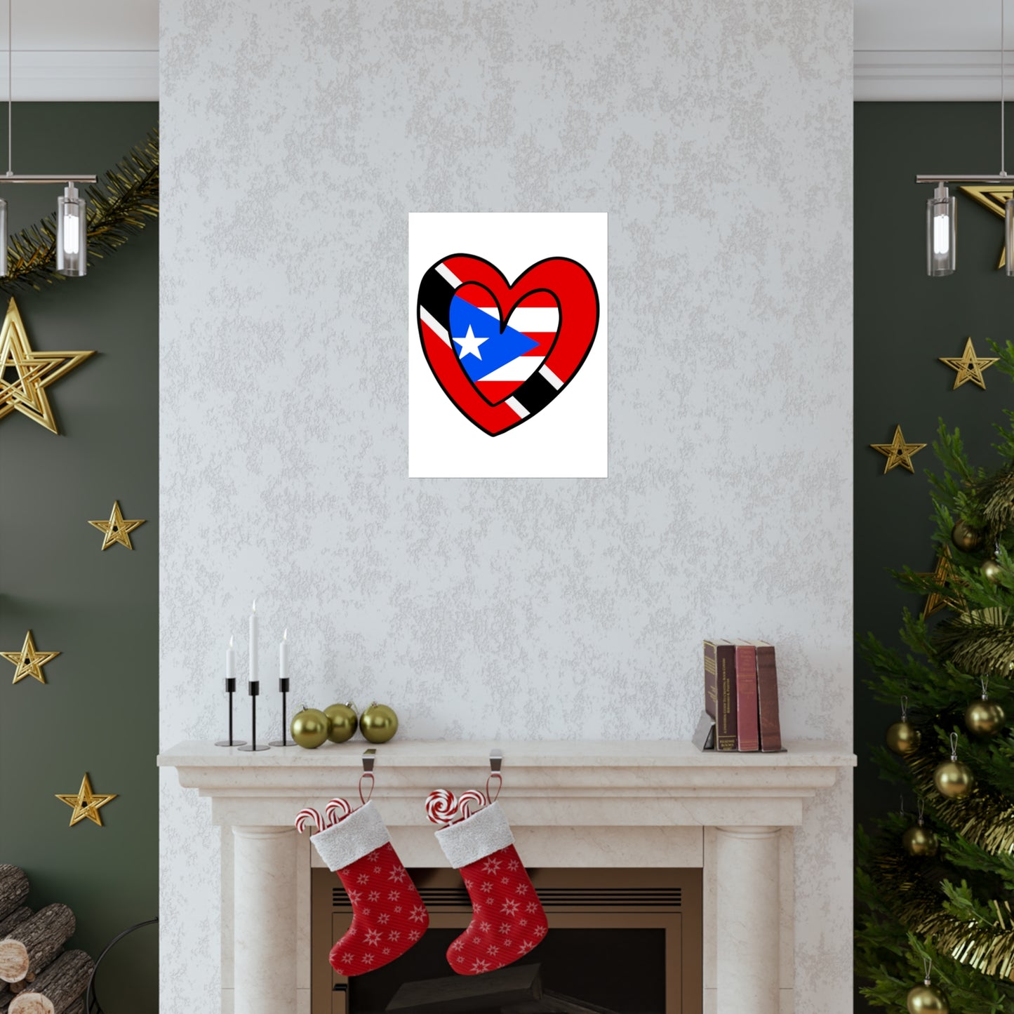 Puerto Rican Trini Heart Valentines Day Gift Half PR Trinidad Flag Premium Matte Poster