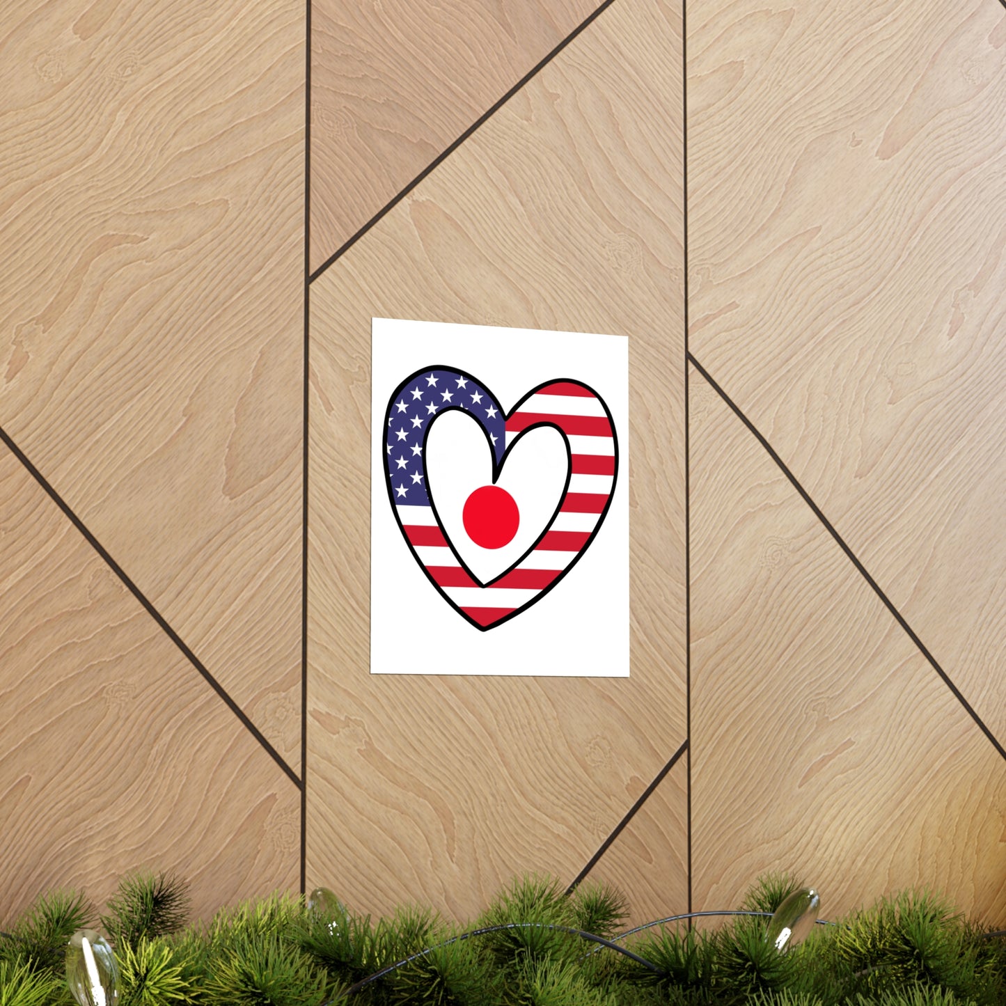 Japanese American Heart Valentines Day Gift Half Japan USA Flag Premium Matte Poster