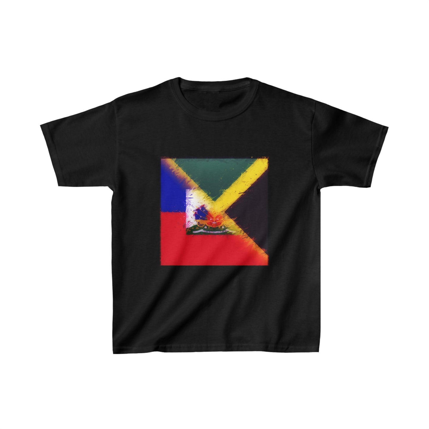 Kids Haitian Jamaican Painted Flag | Haiti Jamaica T-Shirt | Unisex Tee Shirt