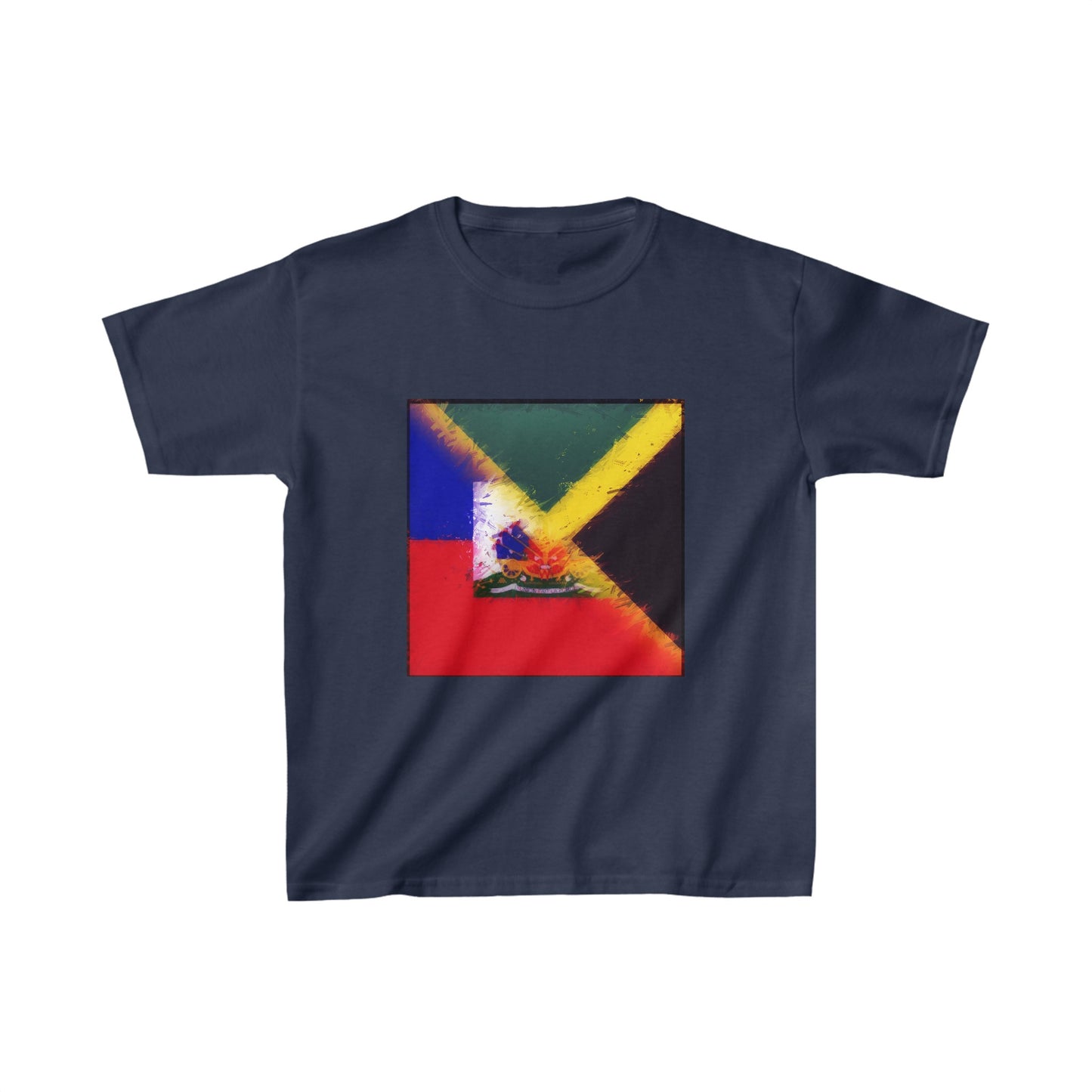 Kids Haitian Jamaican Painted Flag | Haiti Jamaica T-Shirt | Unisex Tee Shirt