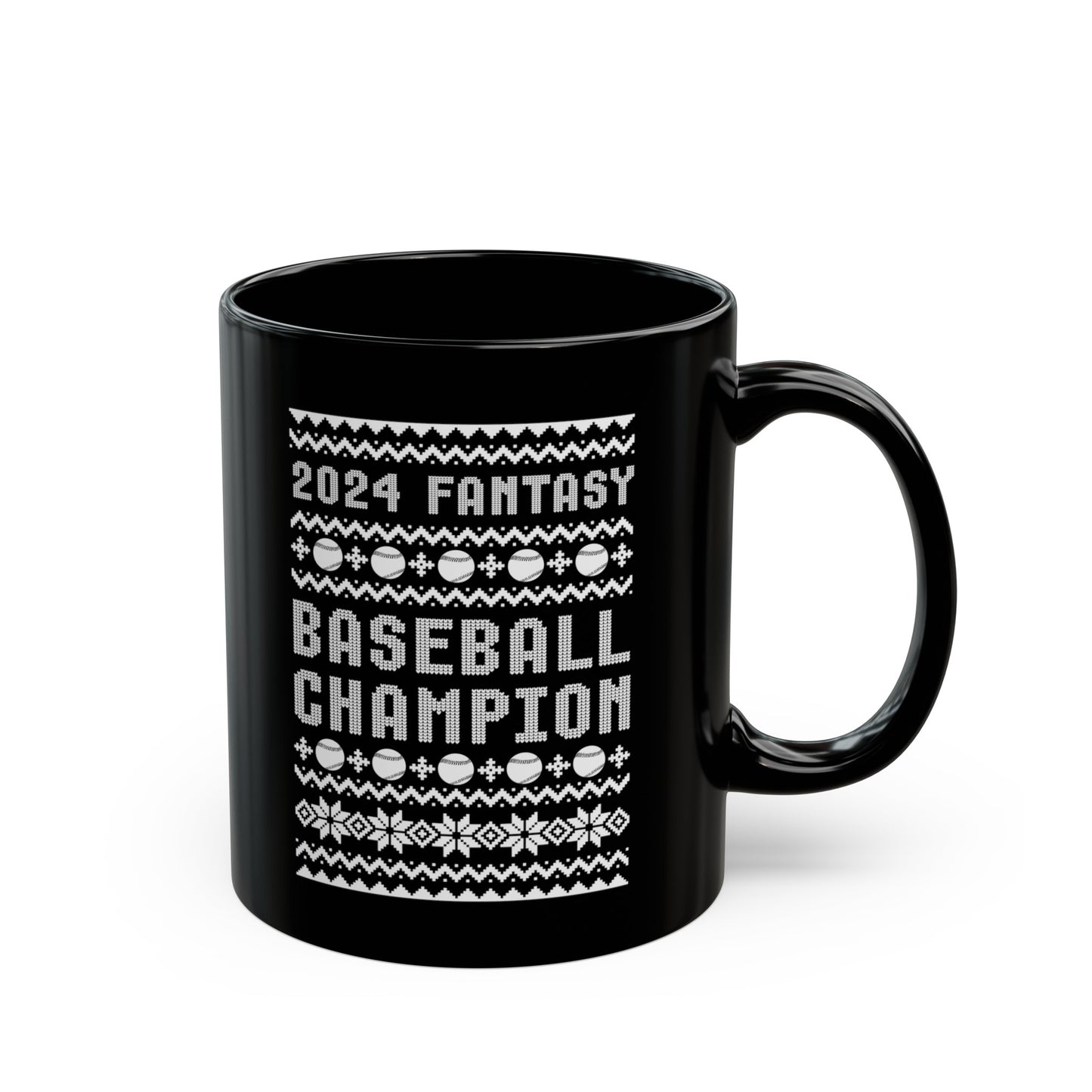 2024 Fantasy Baseball Champ Ugly Christmas Black Mug (11oz, 15oz)