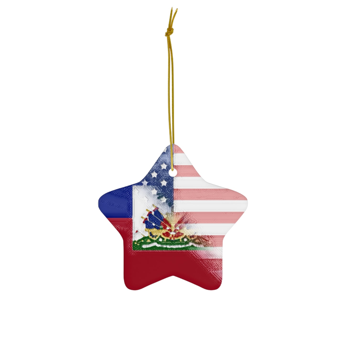 Haiti America Flag Painted | Half Haitian American Flag Ceramic Ornament | Christmas Tree Ornaments