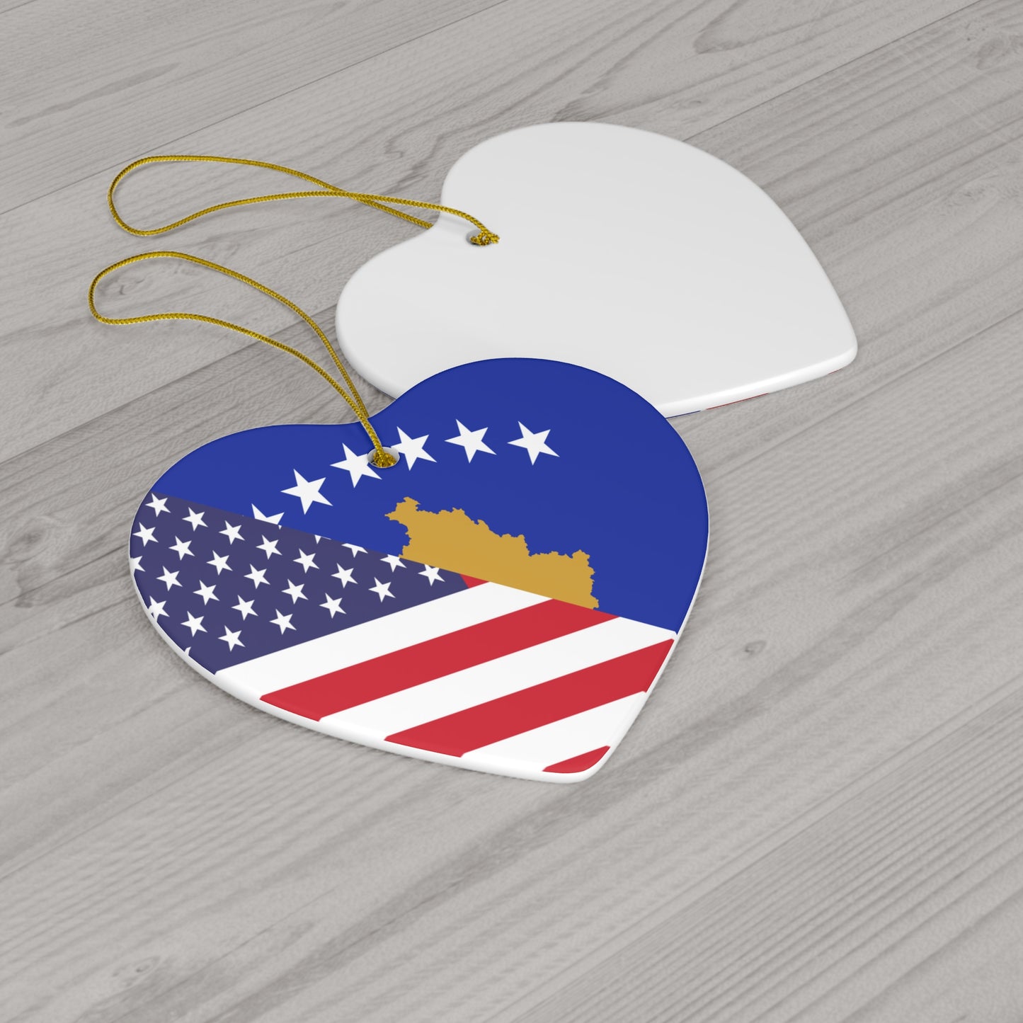 Kosovo American Flag Kosovar Ceramic Ornament | Christmas Tree Ornaments