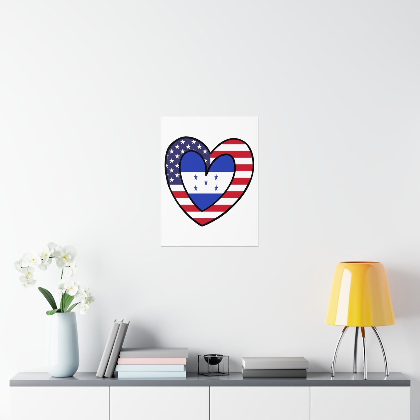 Honduran American Heart Valentines Day Gift Half Honduras USA Flag Premium Matte Poster