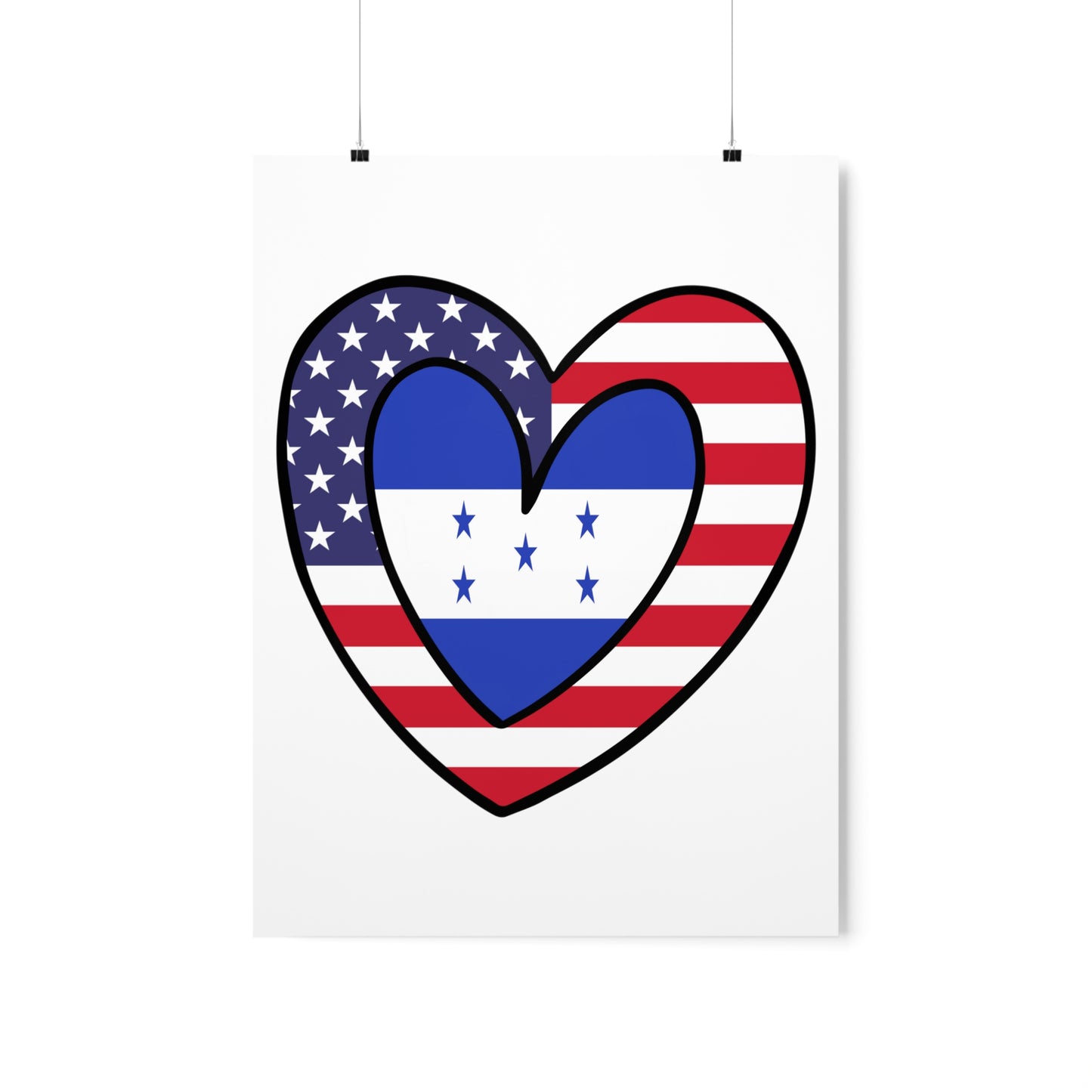 Honduran American Heart Valentines Day Gift Half Honduras USA Flag Premium Matte Poster