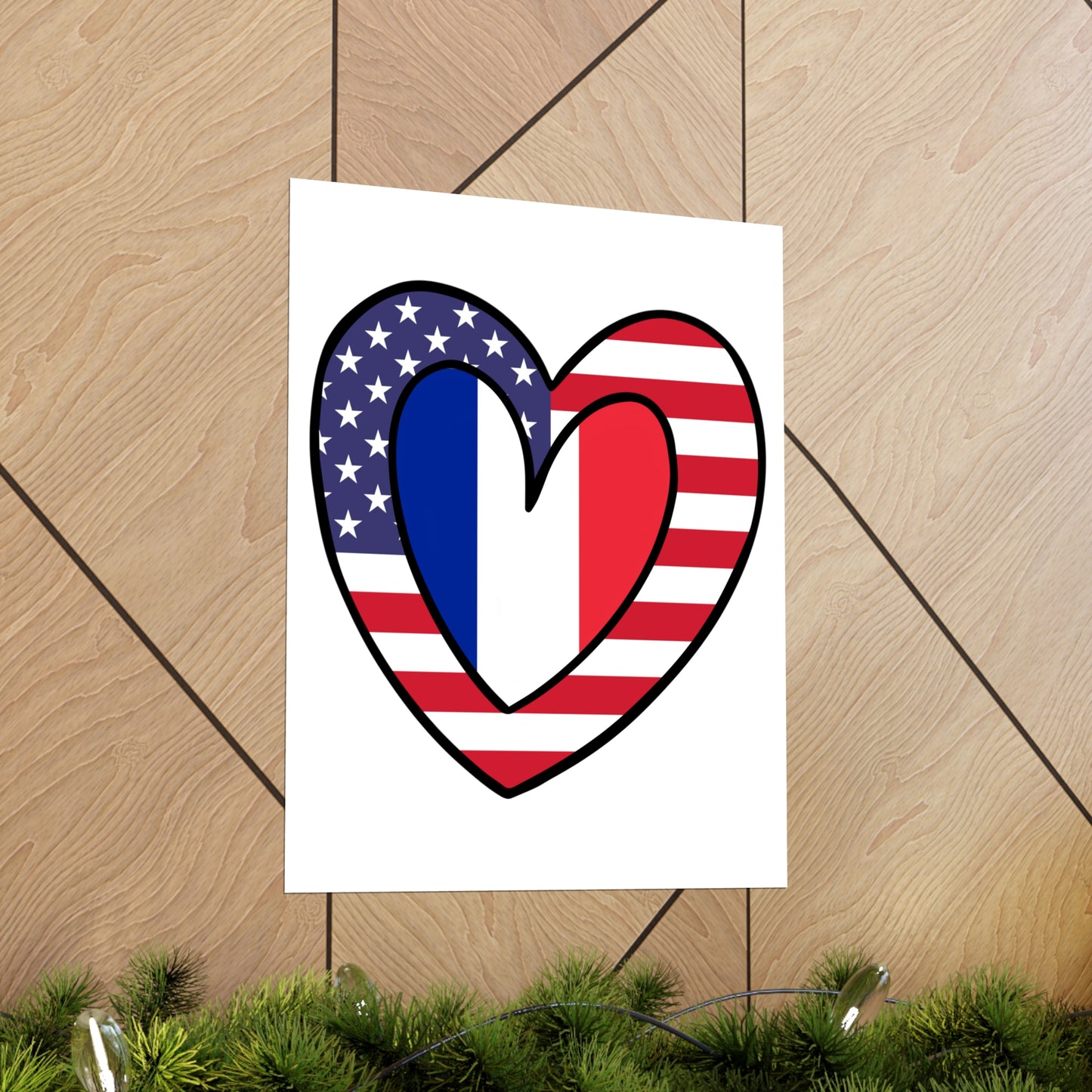 French American Heart Valentines Day Gift Half France USA Flag Premium Matte Poster