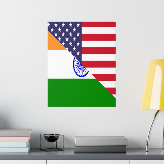 Indian American Flag Half India USA Premium Matte Poster