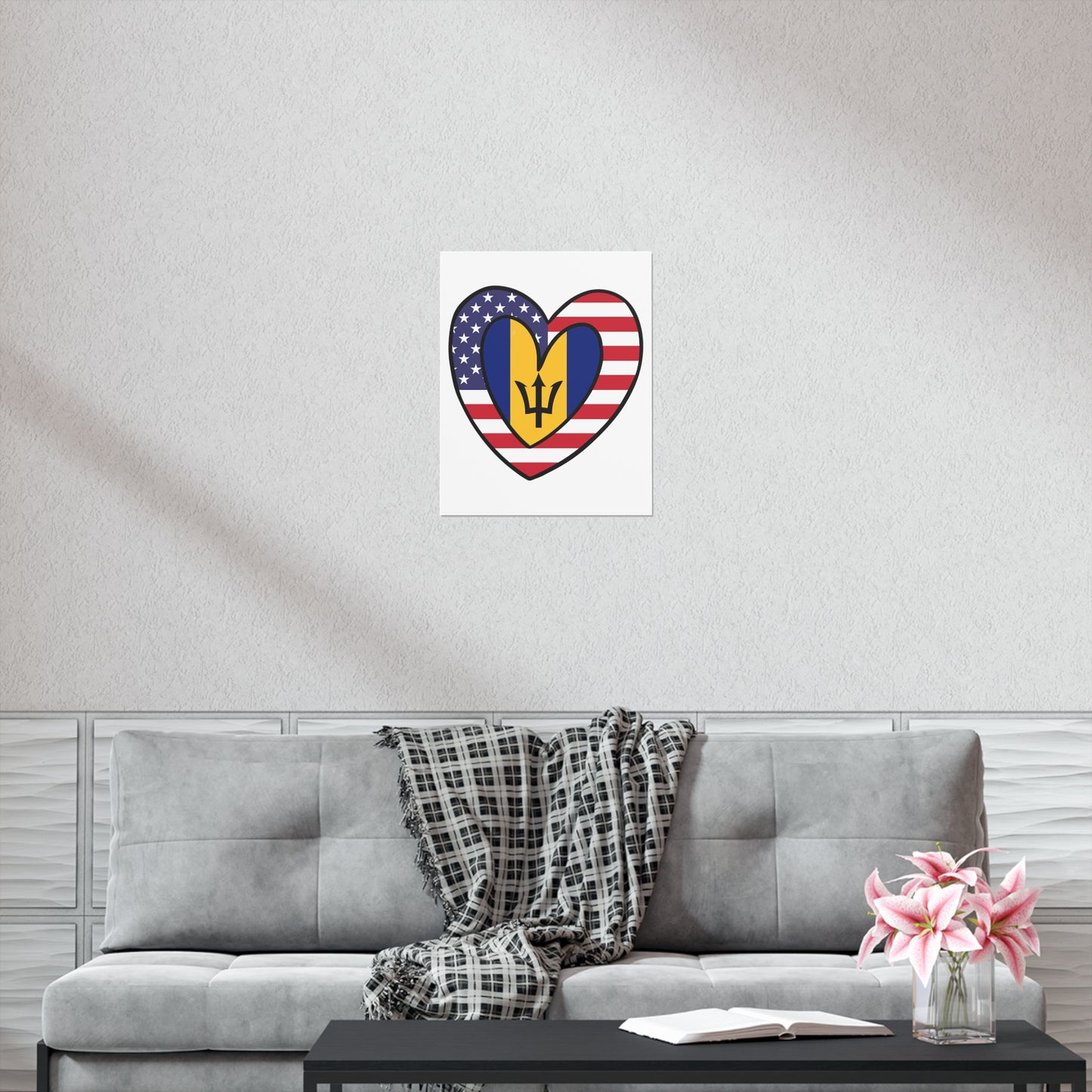 Bajan American Heart Valentines Day Gift Half Bahamas USA Flag Premium Matte Poster