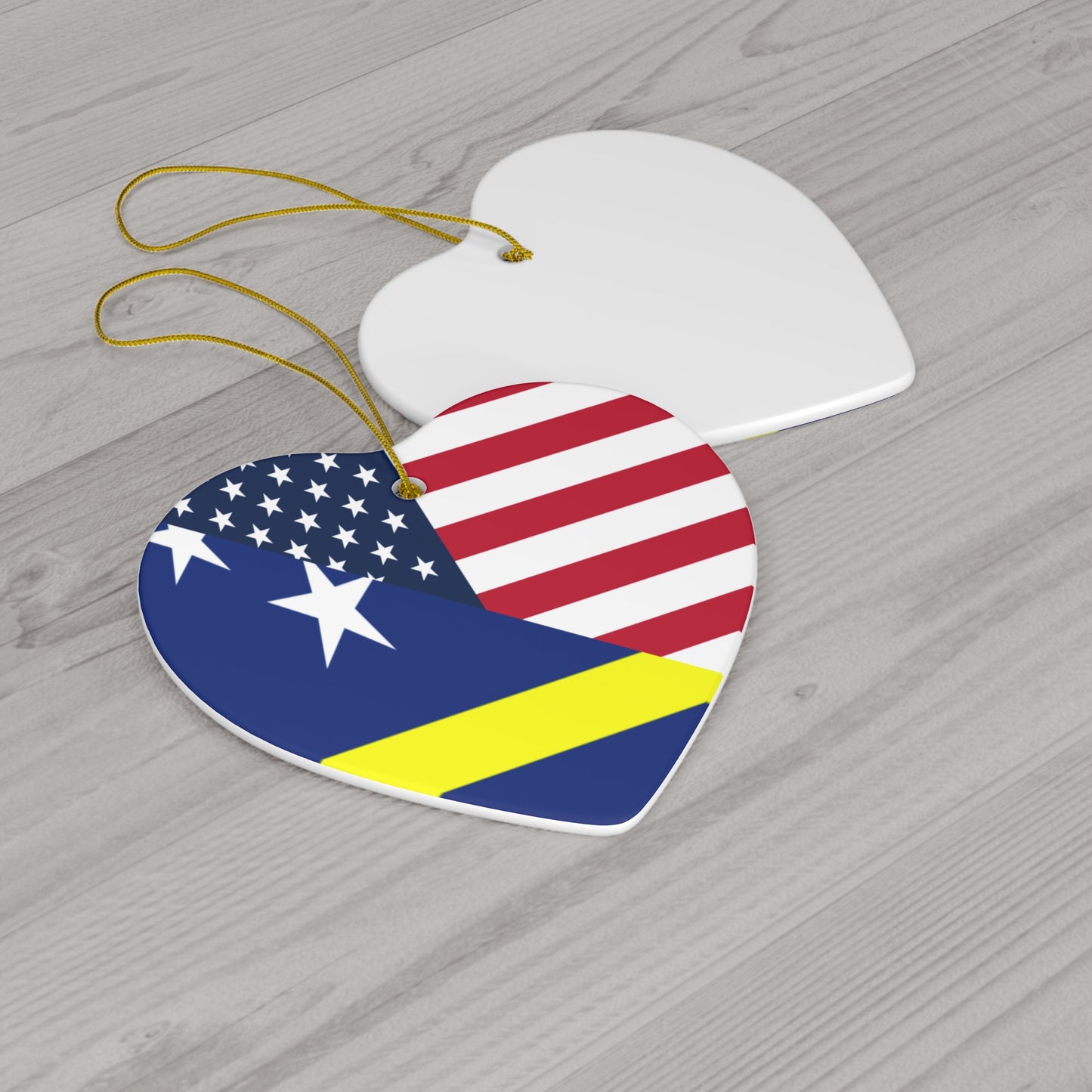 Curacao American Flag Half Curacaoan USA Ceramic Ornament | Christmas Tree Ornaments