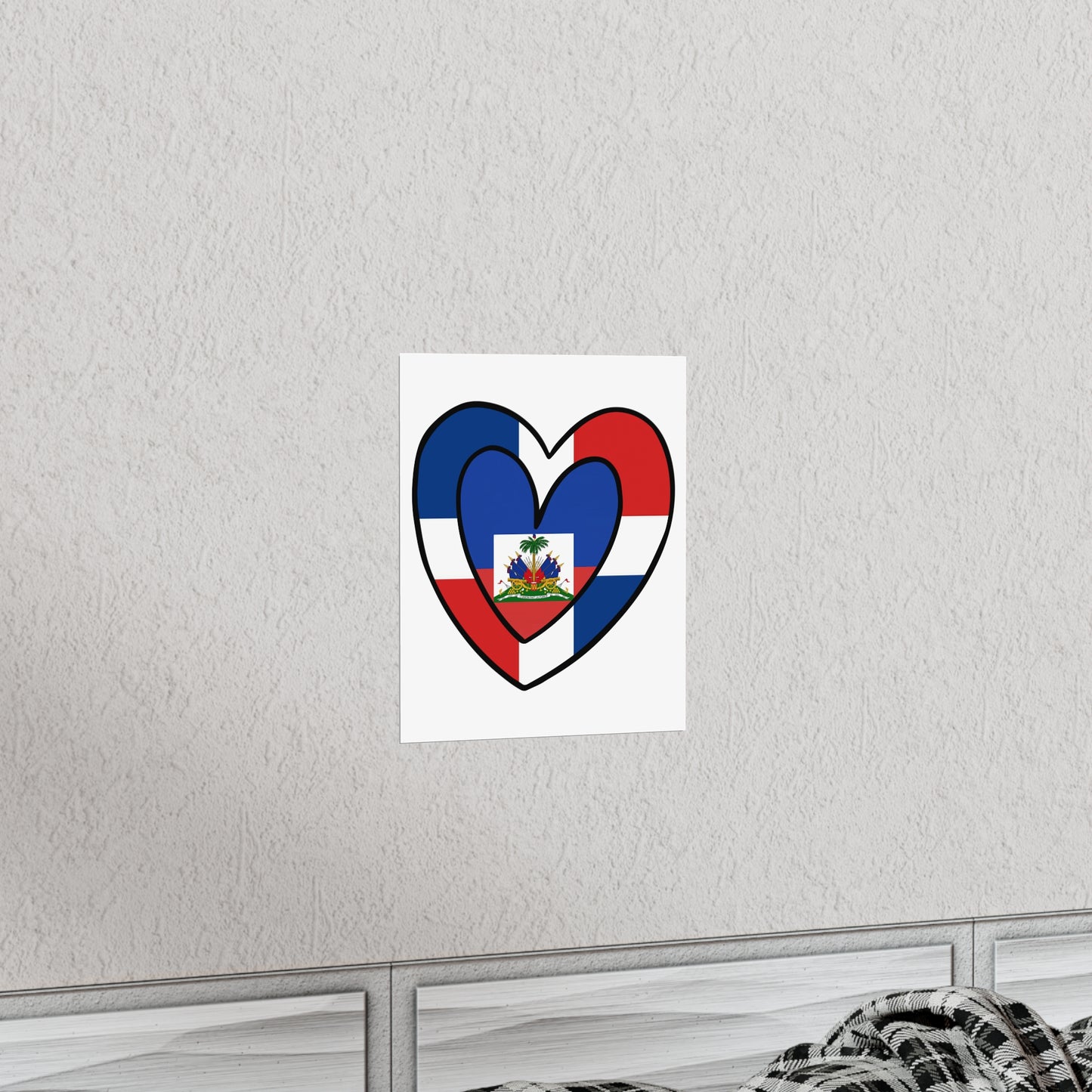 Dominican Haitian Flag Inner Heart DR Republic Haiti  Premium Matte Poster