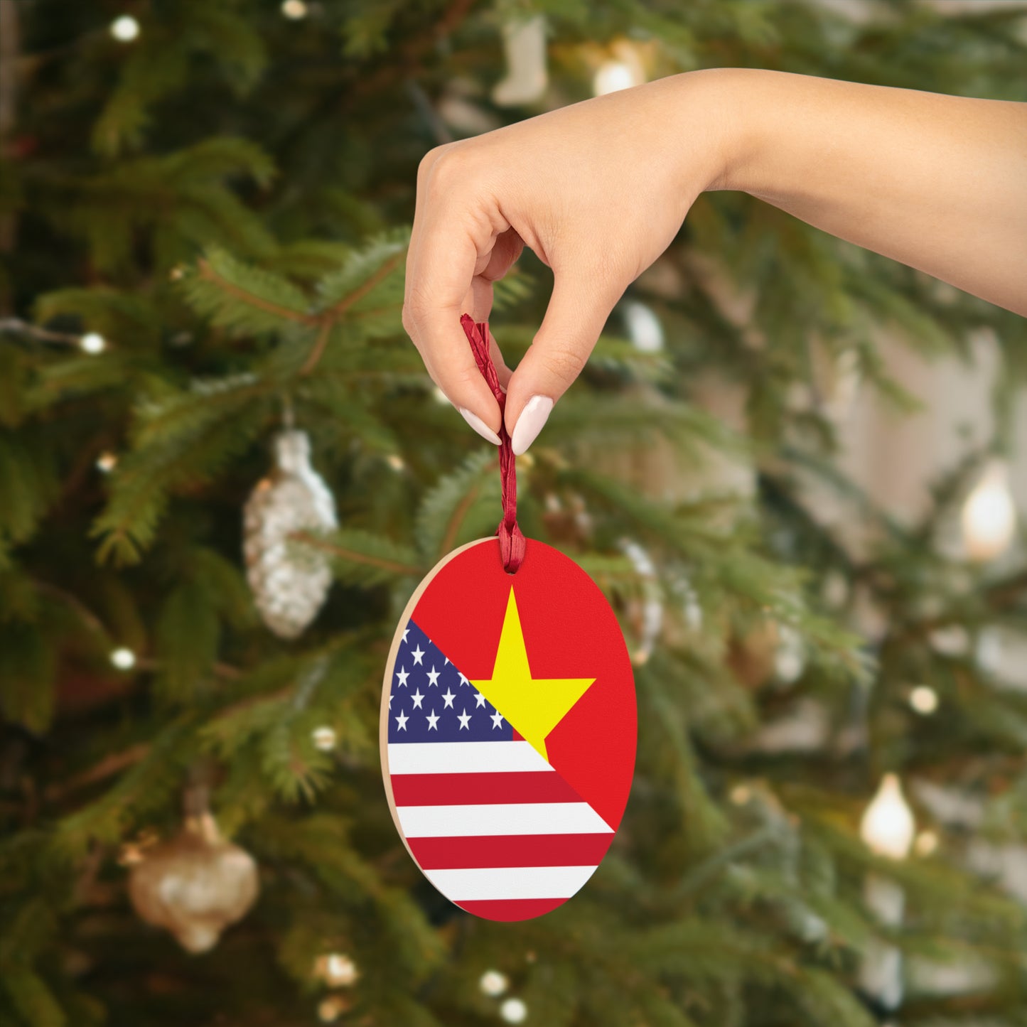 Vietnamese American Flag Half Vietnam USA Wooden Ornament