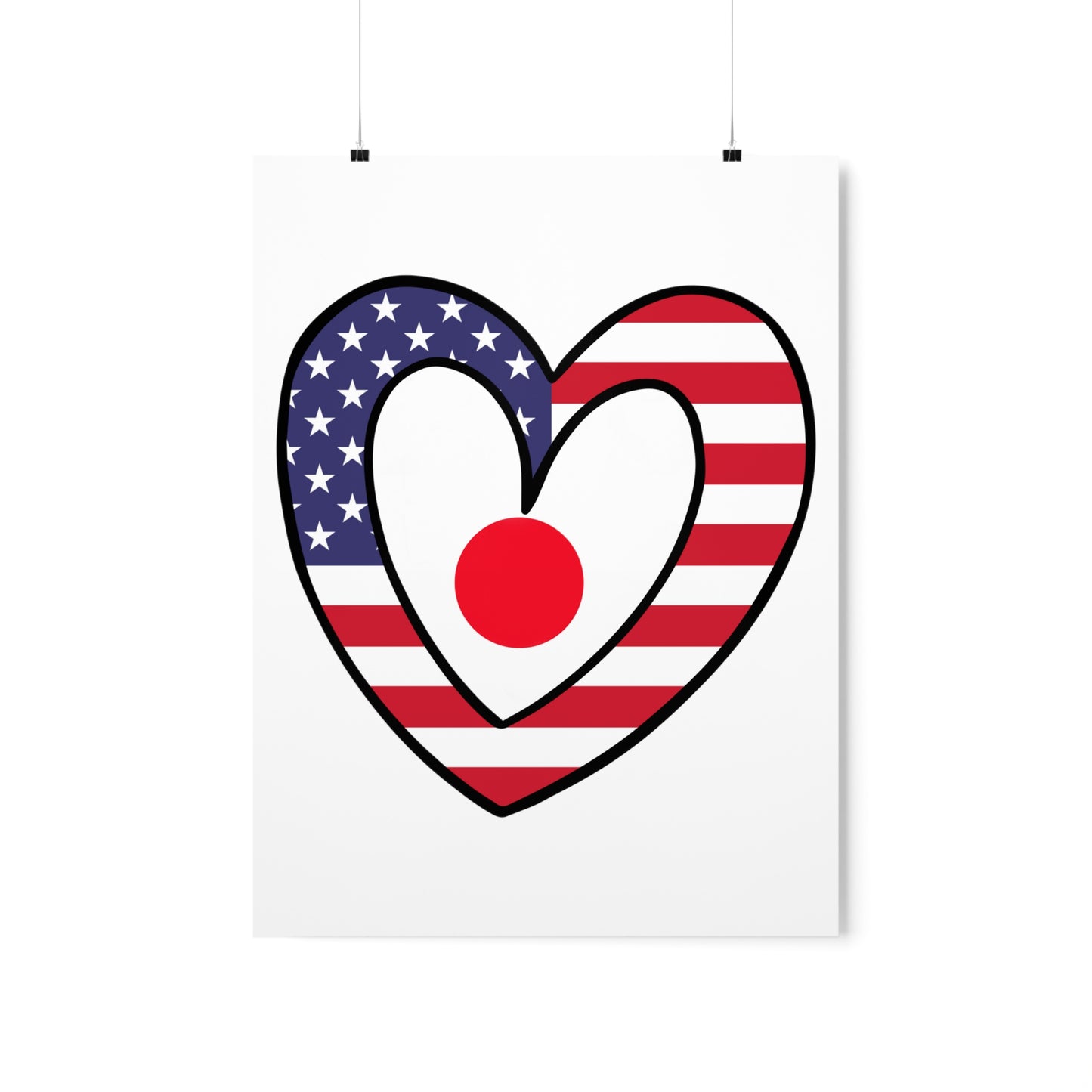 Japanese American Heart Valentines Day Gift Half Japan USA Flag Premium Matte Poster