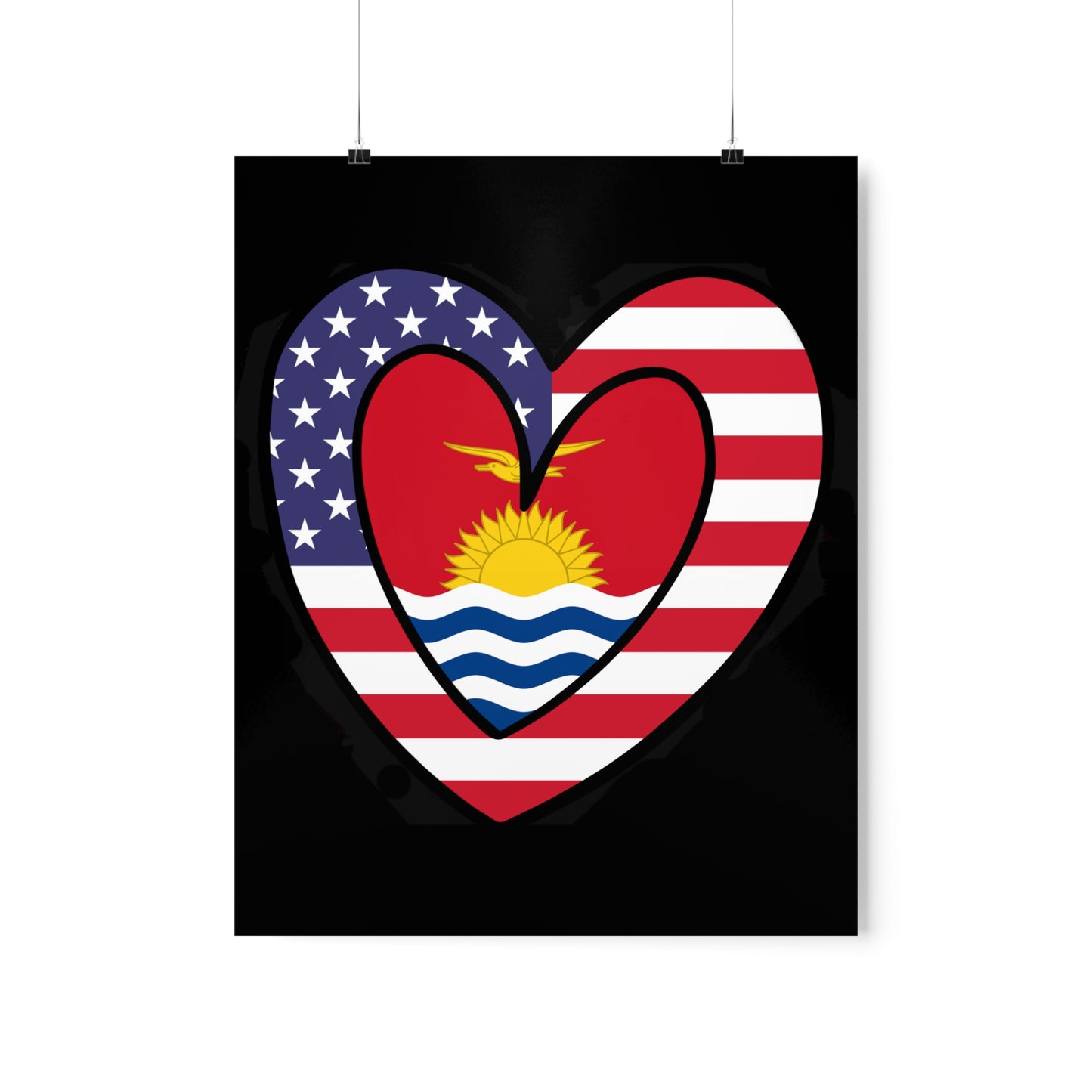 Kiribati American Heart Valentines Day Wedding Gift Half Micronesian USA Flag Premium Matte Poster