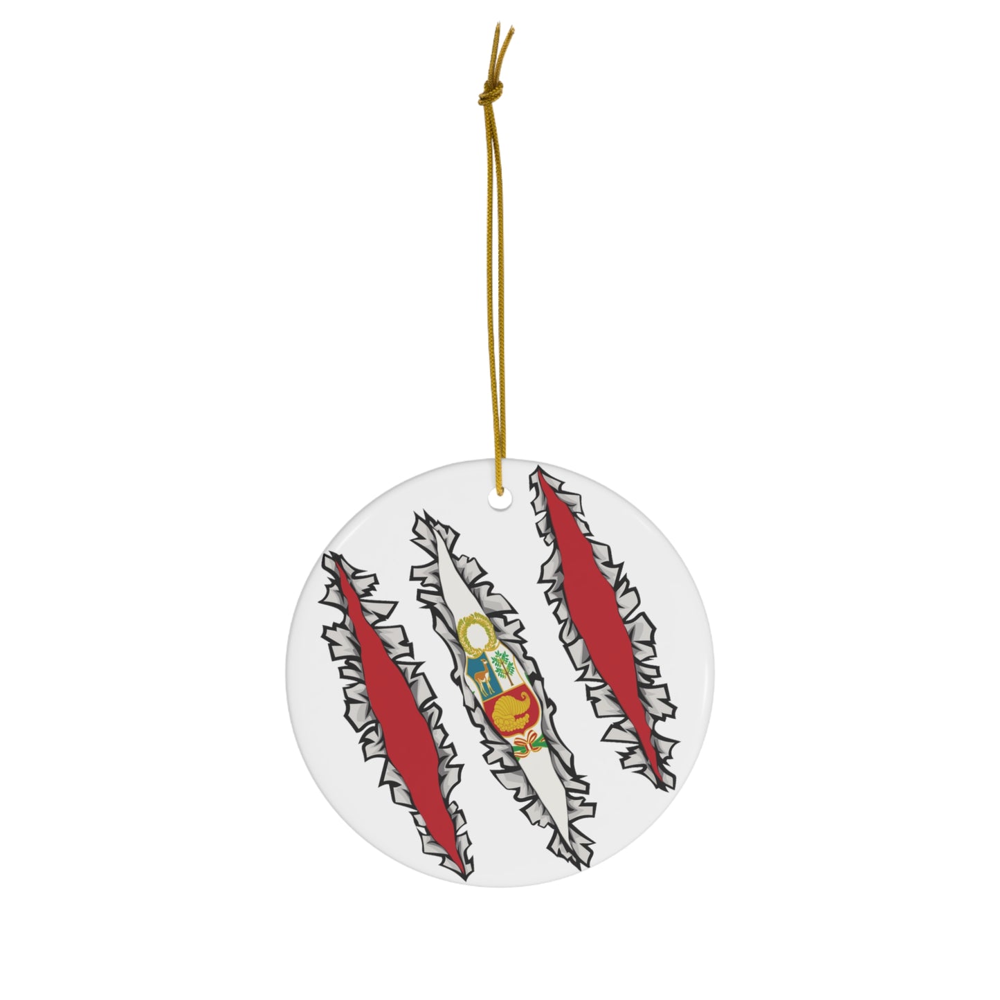 Slashed Peru Flag | Peruvian Ceramic Ornament | Christmas Tree Ornaments