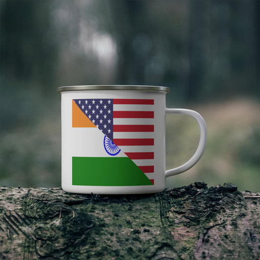 Indian American Flag Half India USA 12oz Enamel Mug