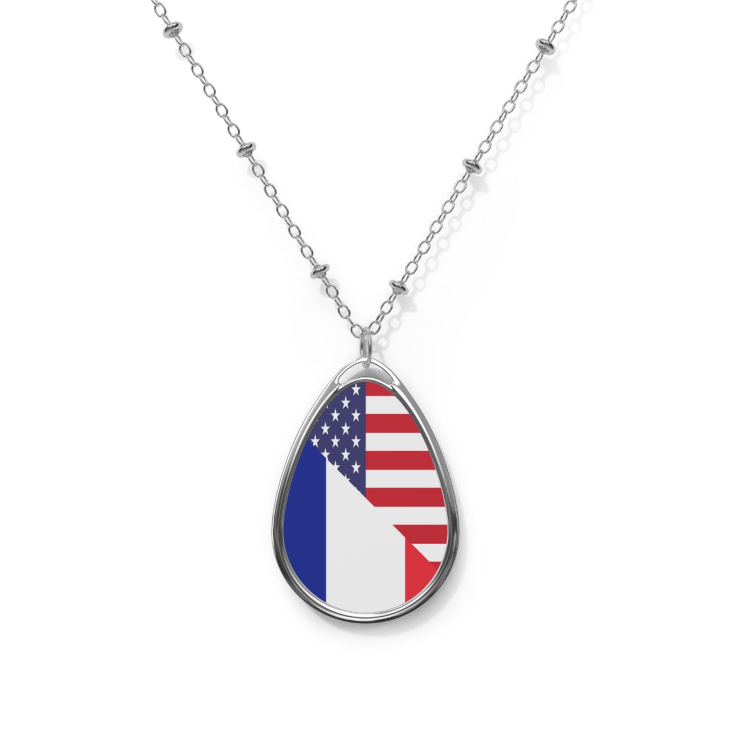 French American Flag France USA Oval Necklace One Size