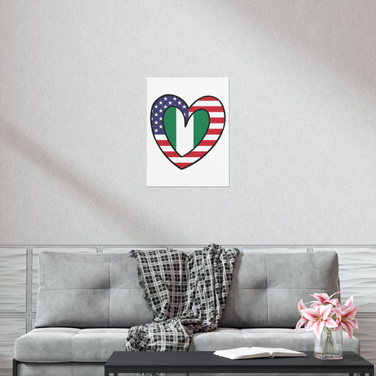 American Nigerian Flag Inner Heart USA Naija Nigeria Premium Matte Poster