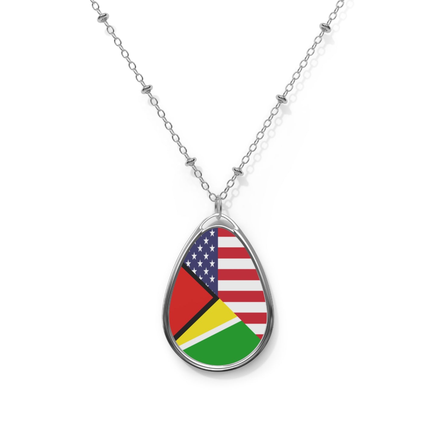 Guyana American Flag Half Guyanese USA Oval Necklace One Size