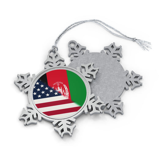 Afghanistan USA Flag | Half Afghan American Pewter Snowflake Ornament