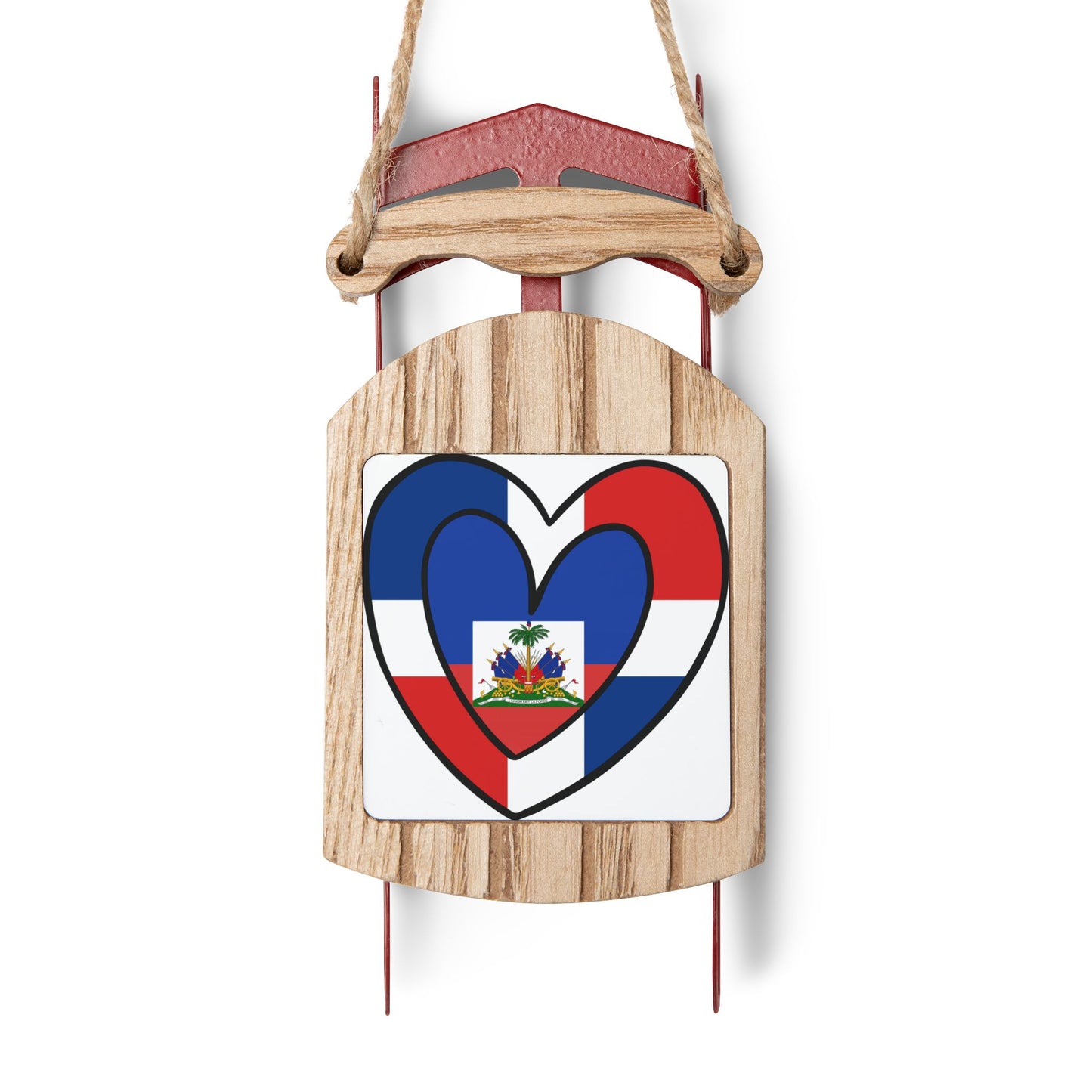 Dominican Haitian Flag Inner Heart DR Republic Haiti Sled Ornament Christmas Tree Ornaments