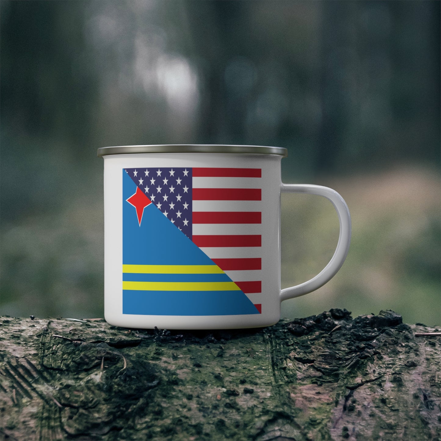 Aruba American Flag Aruban USA 12oz Enamel Mug