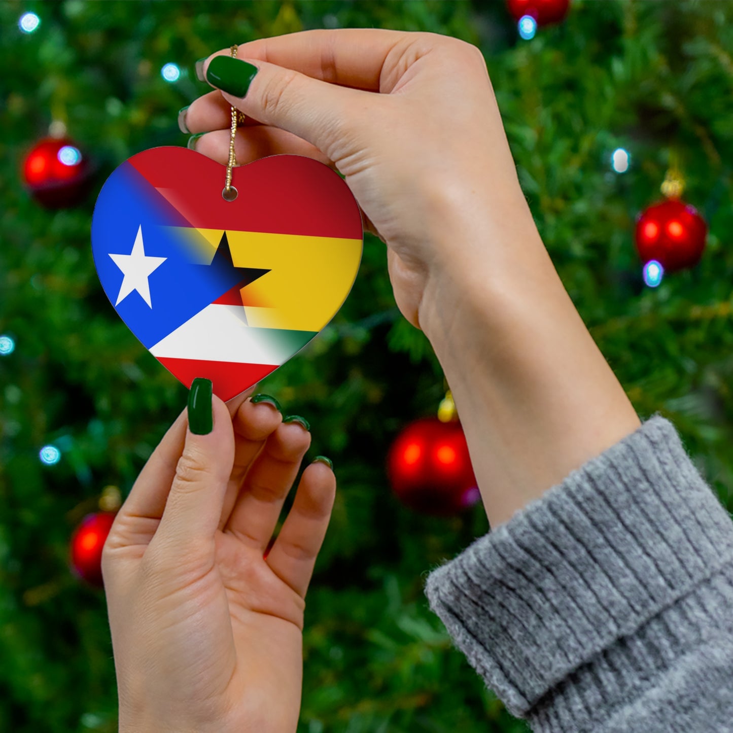 Puerto Rican Ghanaian Flag PR Ghana Ceramic Ornament | Christmas Tree Ornaments