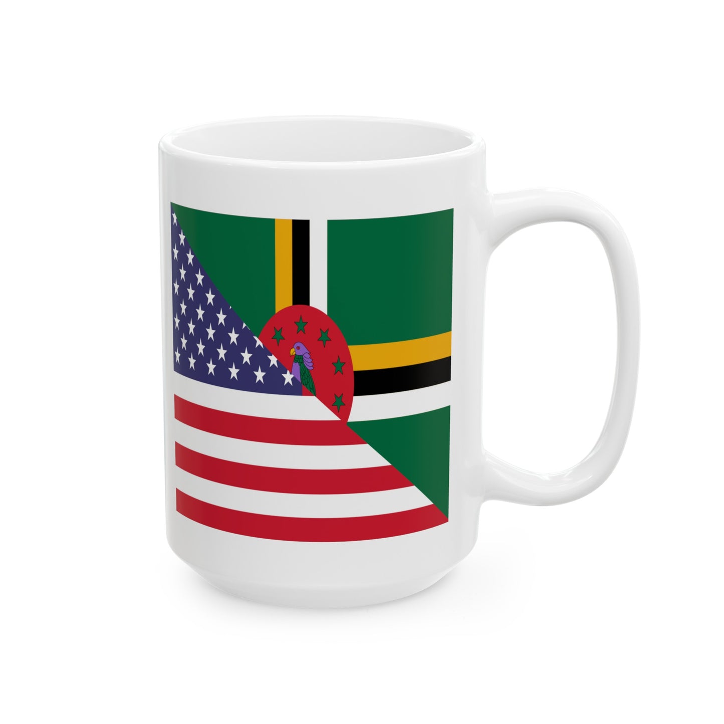 Dominican American Flag Dominica USA Half Ceramic Mug 11oz, 15oz Cup