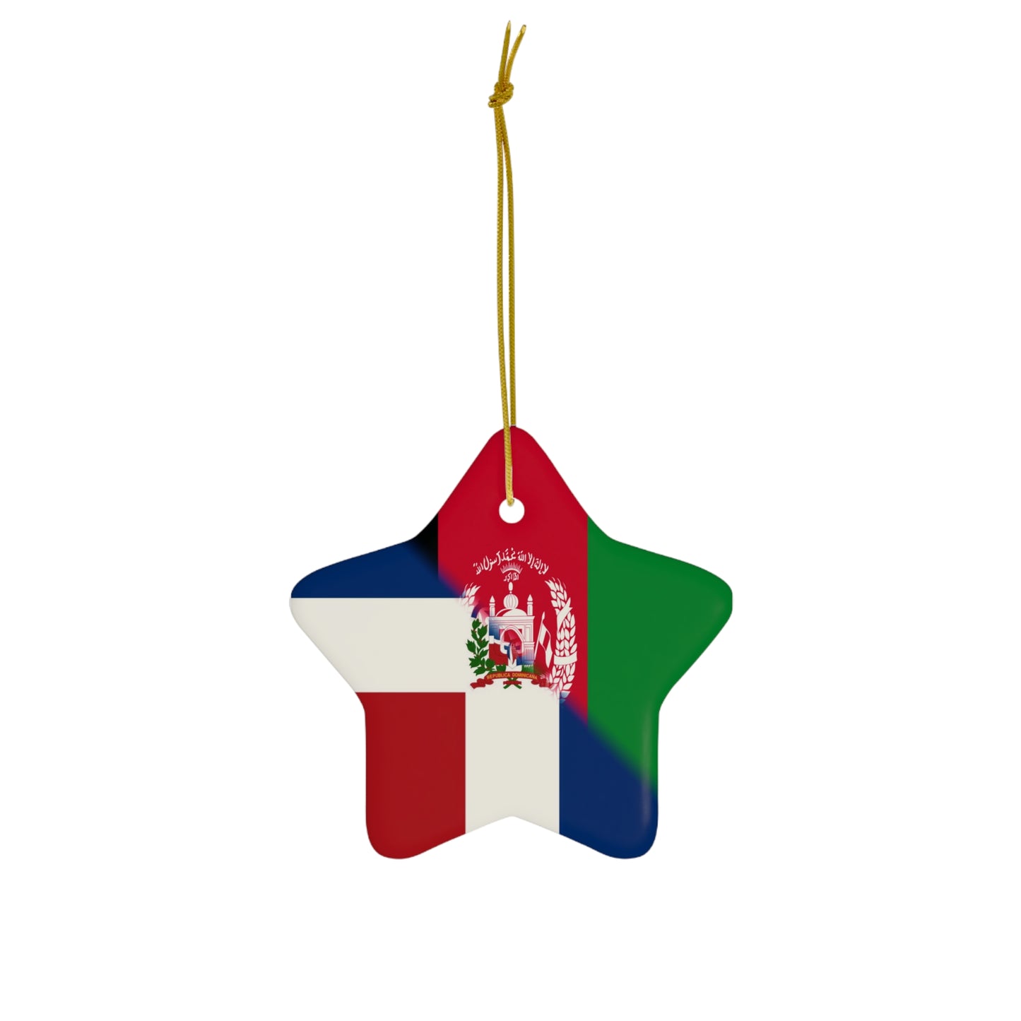 Dominican Republic Afghanistan Flag | DR Afghan Ceramic Ornament | Christmas Tree Ornaments