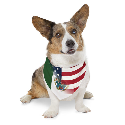 Mexican American Flag Pet Bandana Collar | USA Mexico Dog Cat Animal