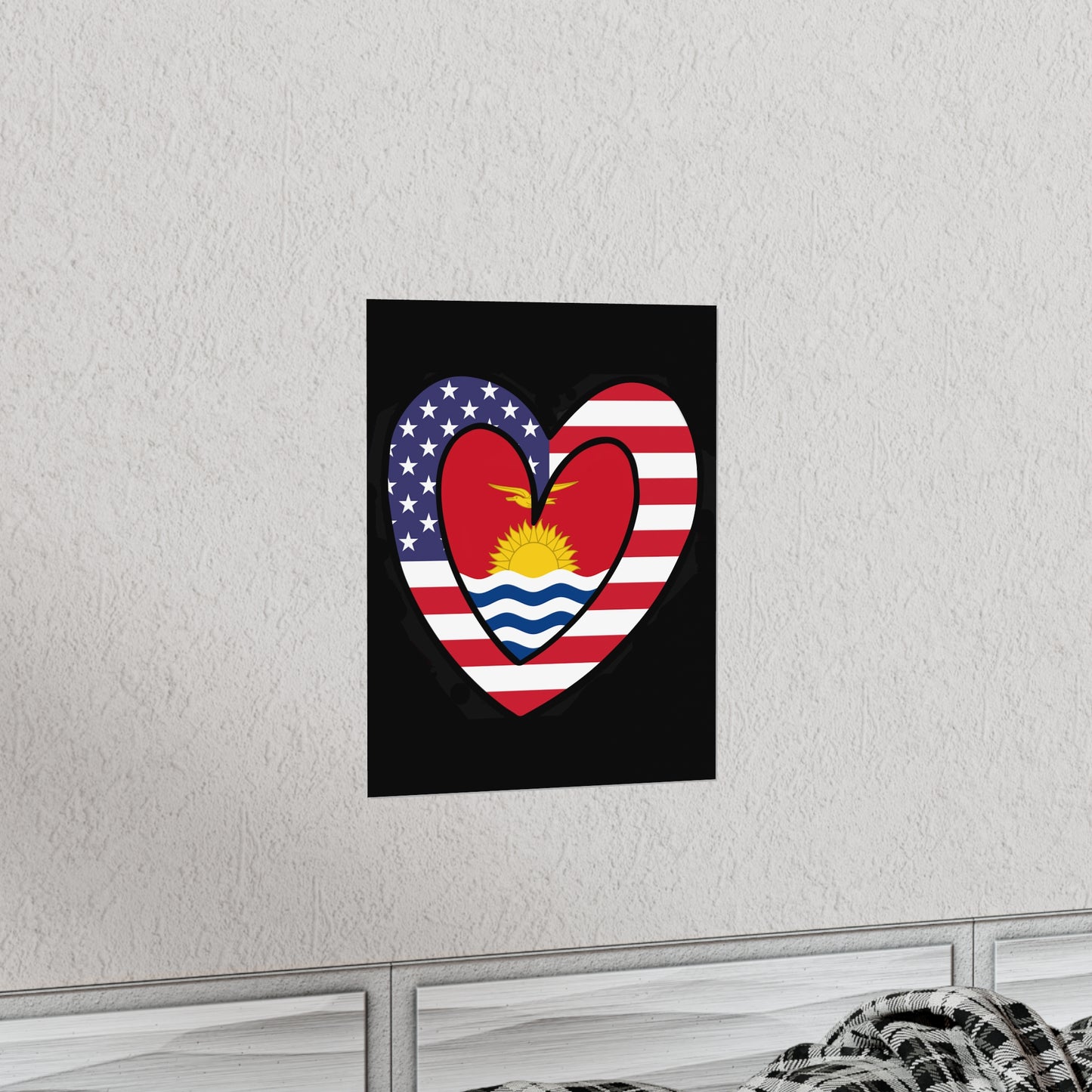 Kiribati American Heart Valentines Day Wedding Gift Half Micronesian USA Flag Premium Matte Poster