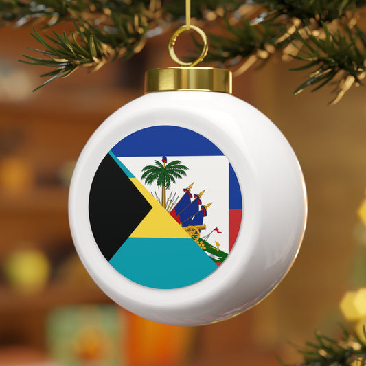 Haiti Bahamas Flag | Half Haitian Bahamian Flag Christmas Tree Ball Ornament