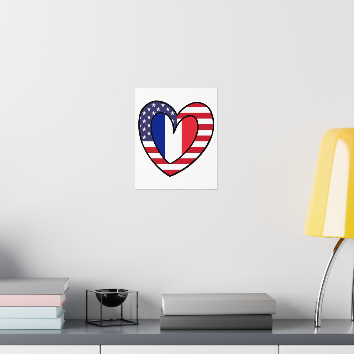 French American Heart Valentines Day Gift Half France USA Flag Premium Matte Poster