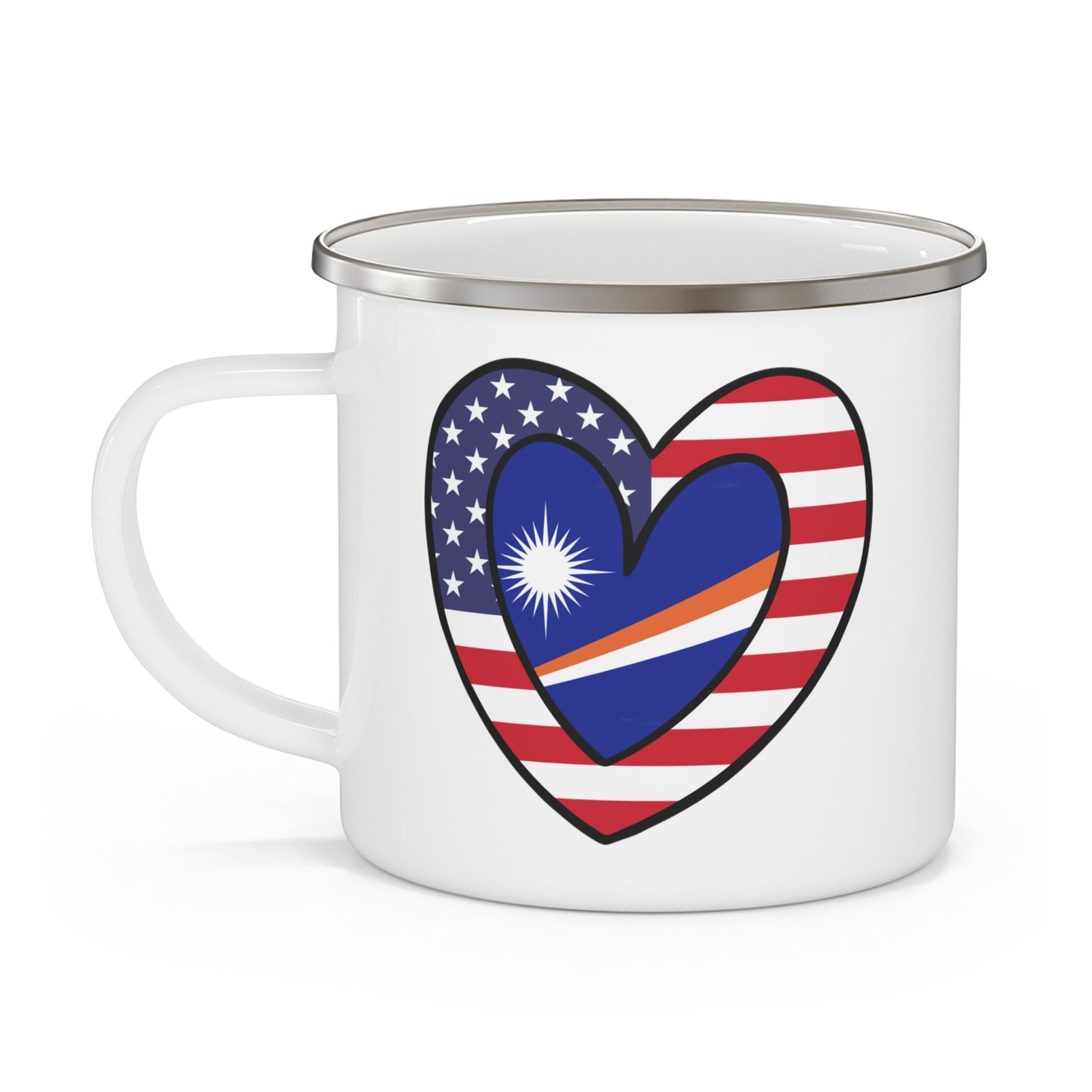 Marshal Islands American Heart Valentines Day Wedding Gift Half Flag 12oz Enamel Mug