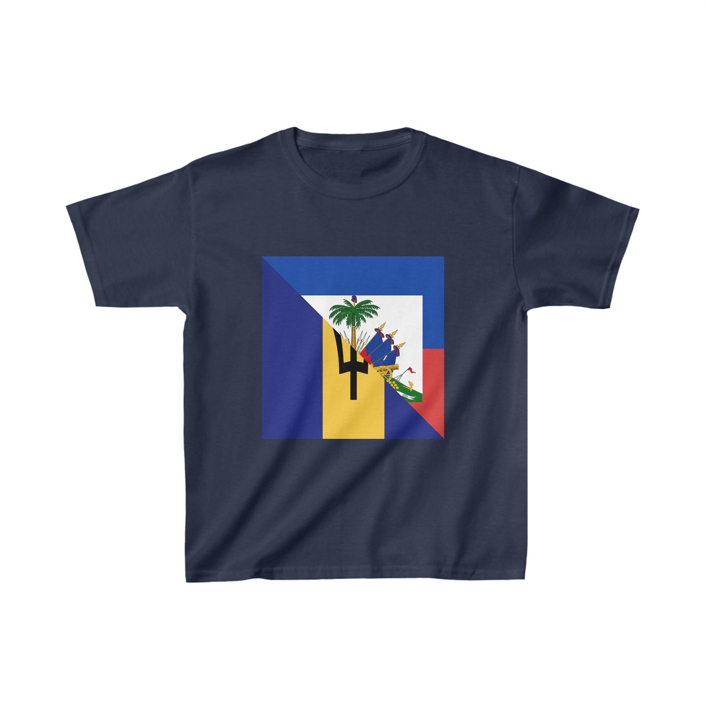 Kids Haitian Bajan Flag Half Haiti Barbados T-Shirt | Unisex Tee Shirt