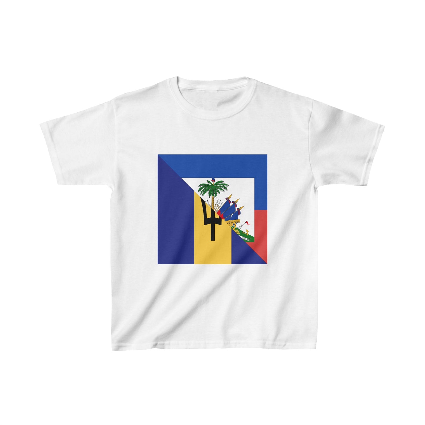 Kids Haitian Bajan Flag Half Haiti Barbados T-Shirt | Unisex Tee Shirt