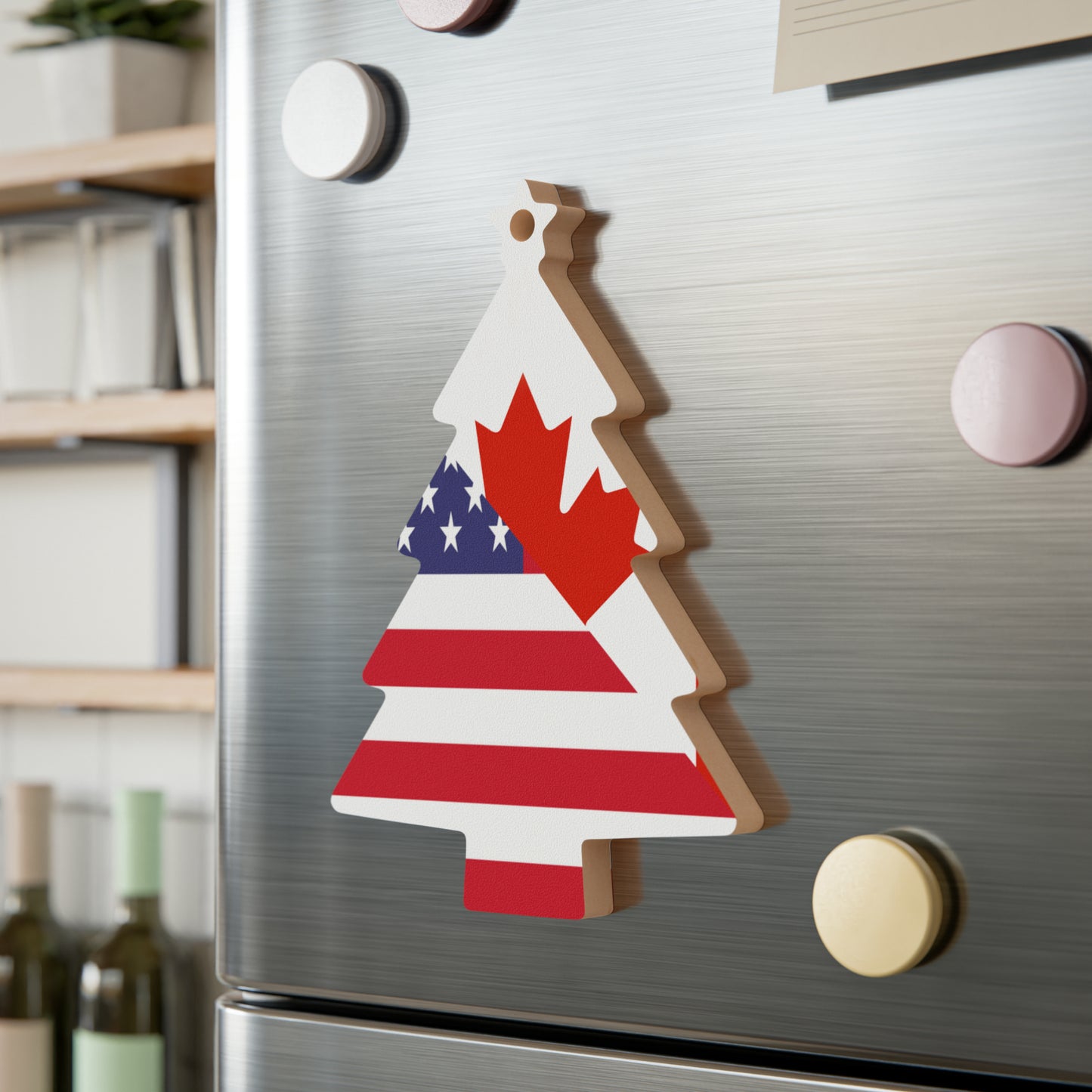 Canadian American Flag Canada USA Wooden Ornament