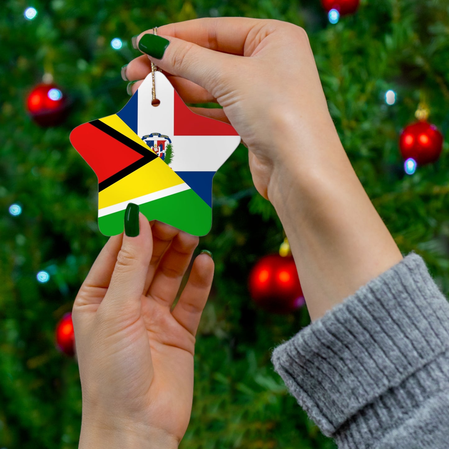 Guyanese Dominican Flag Guyana DR Ceramic Ornament | Christmas Tree Ornaments