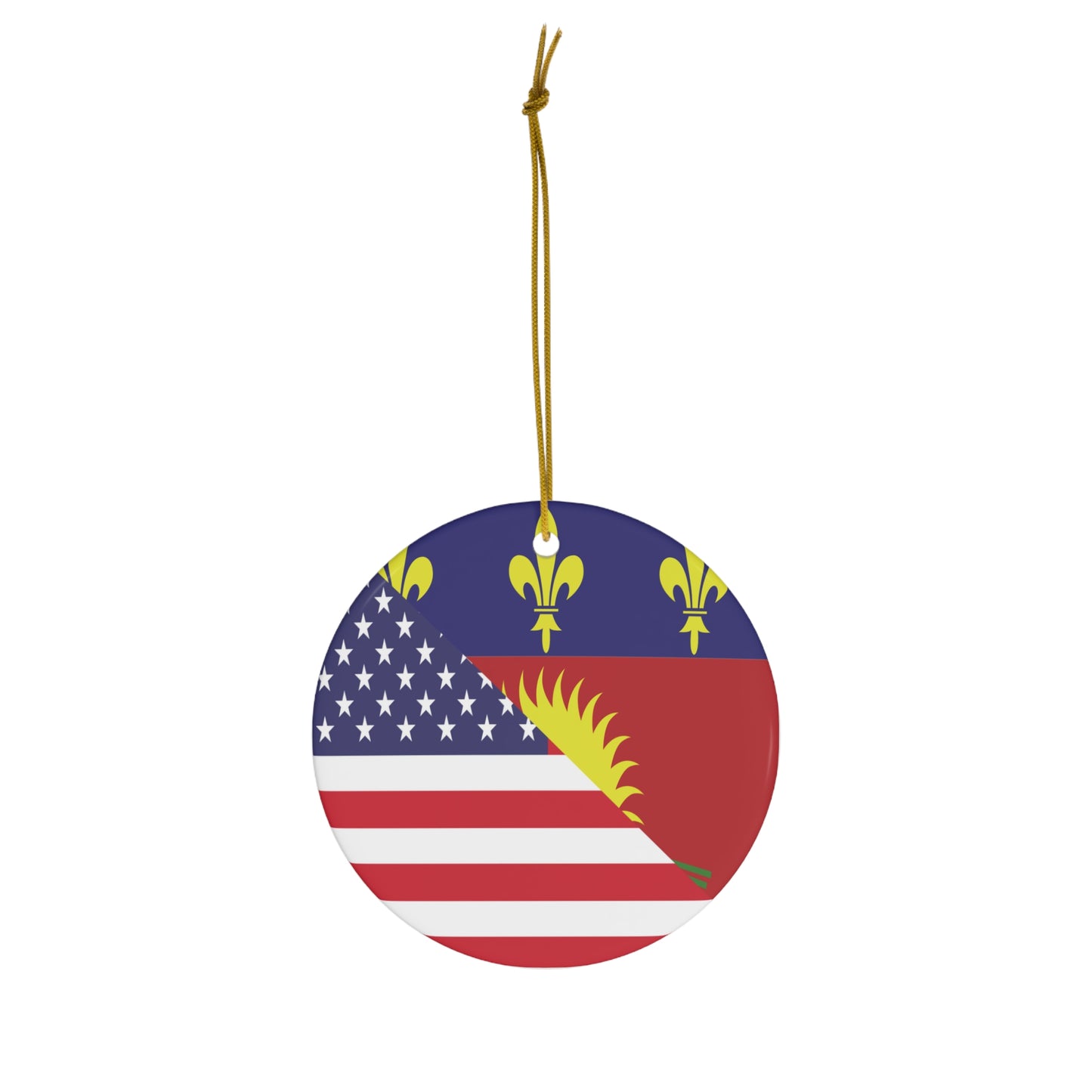 Guadeloupe American Flag Half Guadeloupean USA Ceramic Ornament | Christmas Tree Ornaments