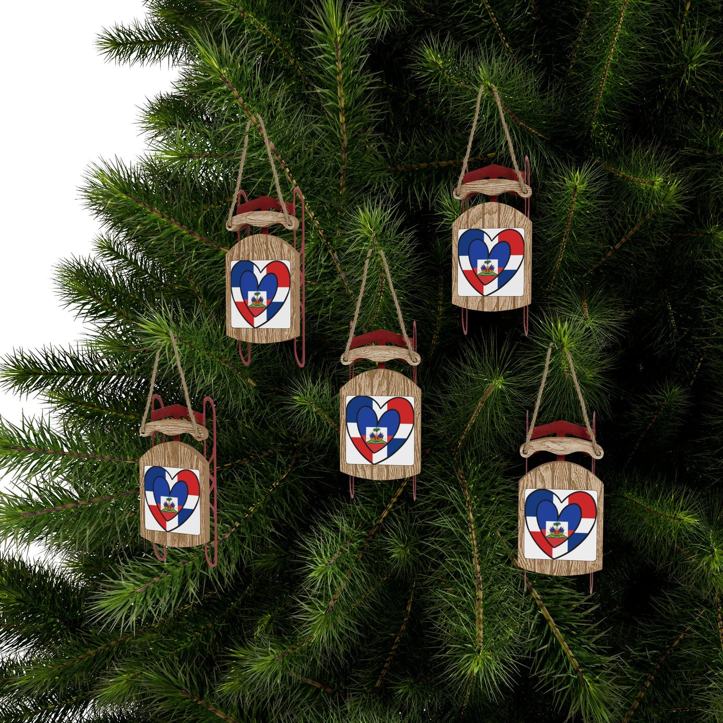 Dominican Haitian Flag Inner Heart DR Republic Haiti Sled Ornament Christmas Tree Ornaments