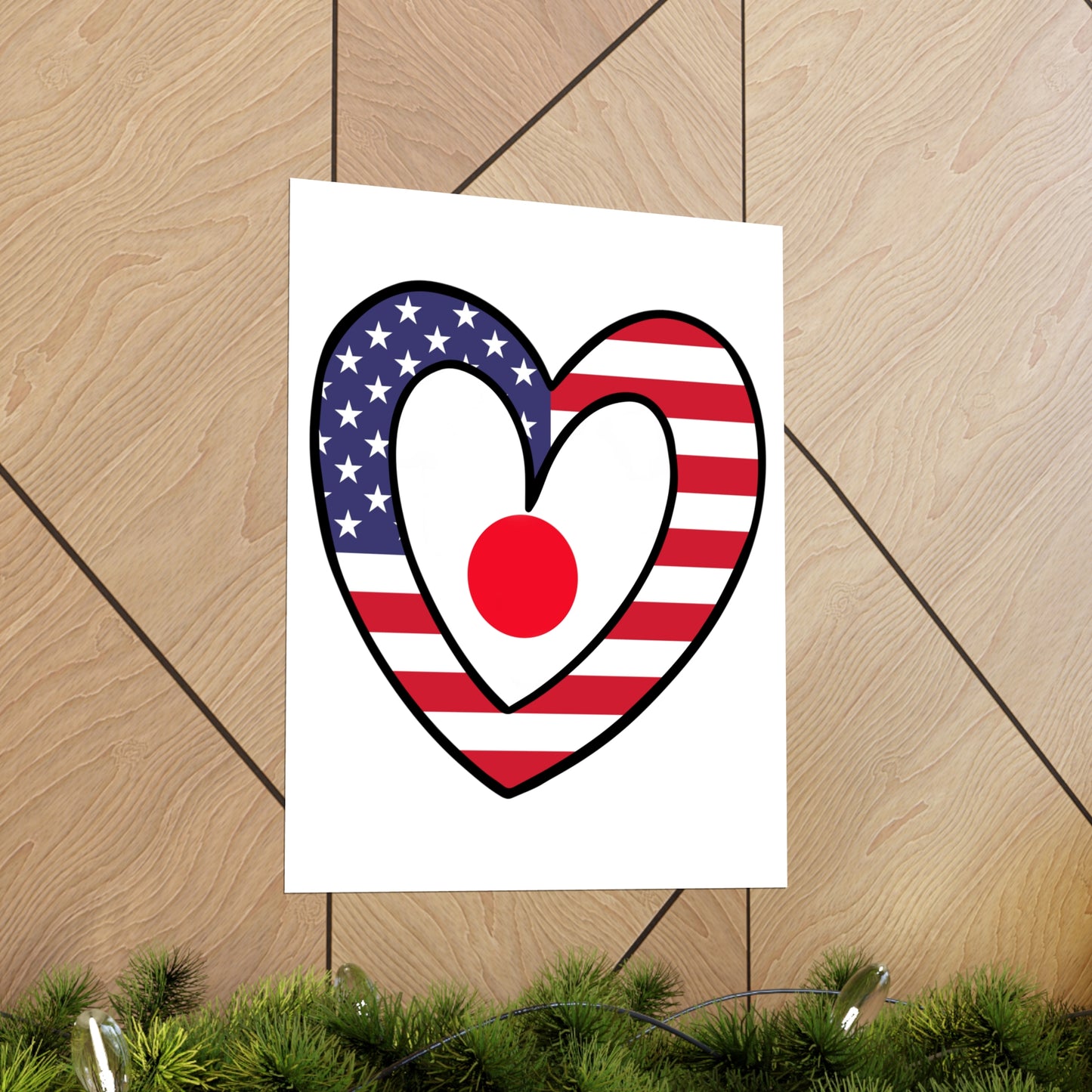 Japanese American Heart Valentines Day Gift Half Japan USA Flag Premium Matte Poster