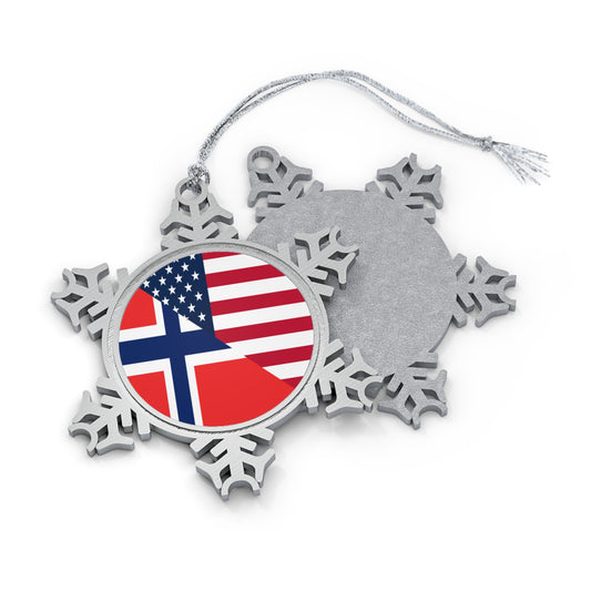 Norwegian American Flag Norway USA Pewter Snowflake Ornament