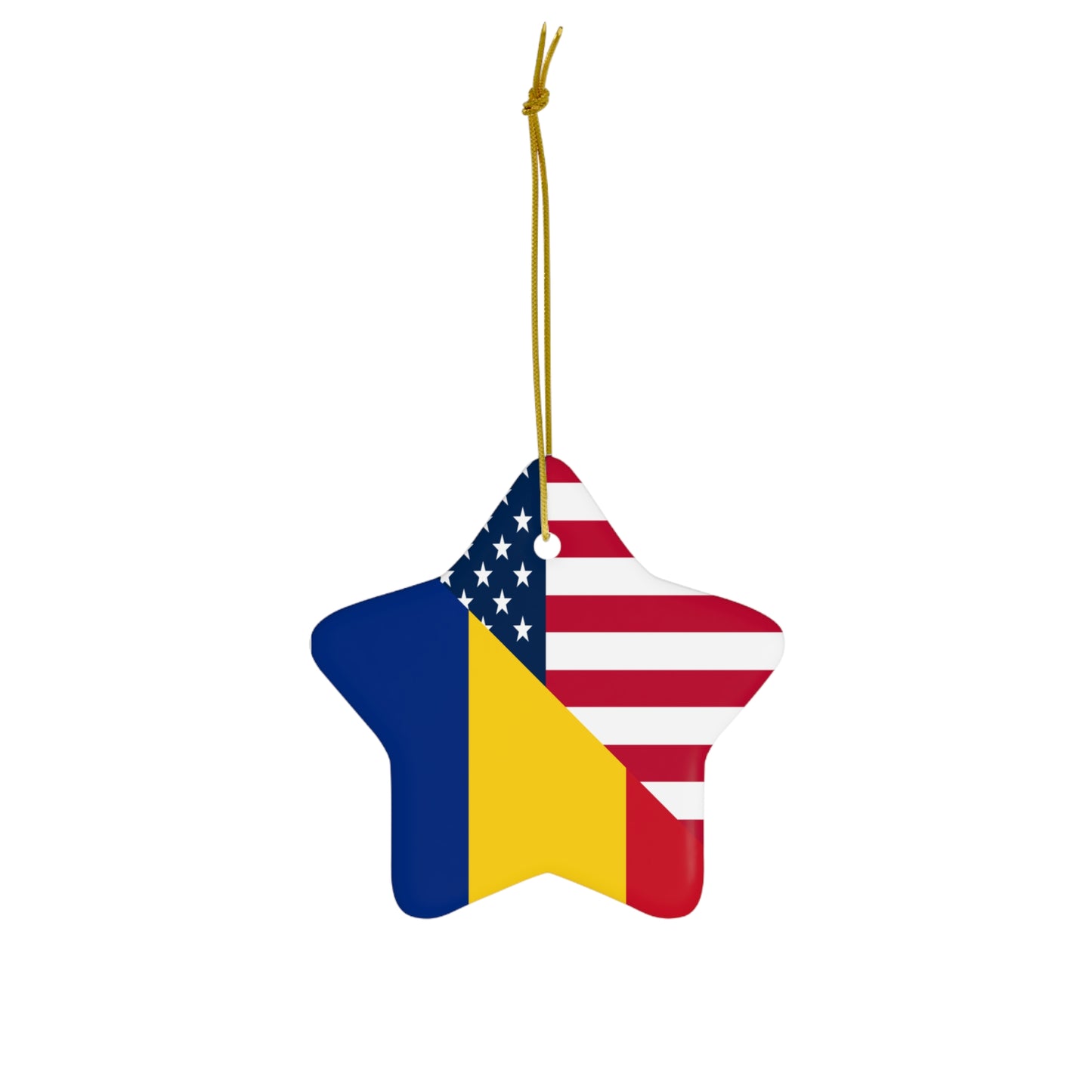 Romania American Flag Half Romanian USA Ceramic Ornament | Christmas Tree Ornaments