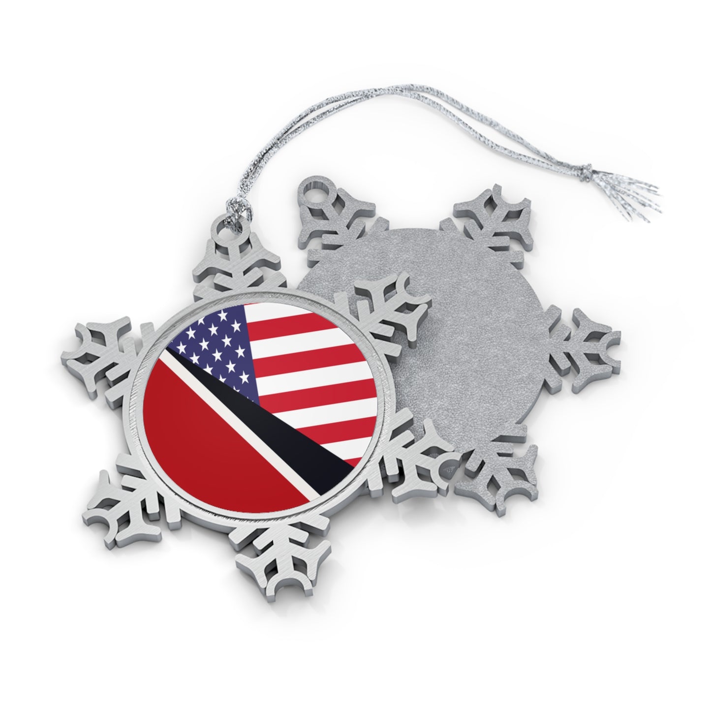 Trinidad American Flag Trini USA Pewter Snowflake Ornament