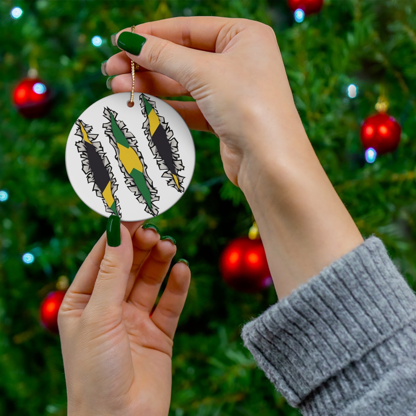 Slashed Jamaican Flag | Jamaica Woman Ceramic Ornament | Christmas Tree Ornaments