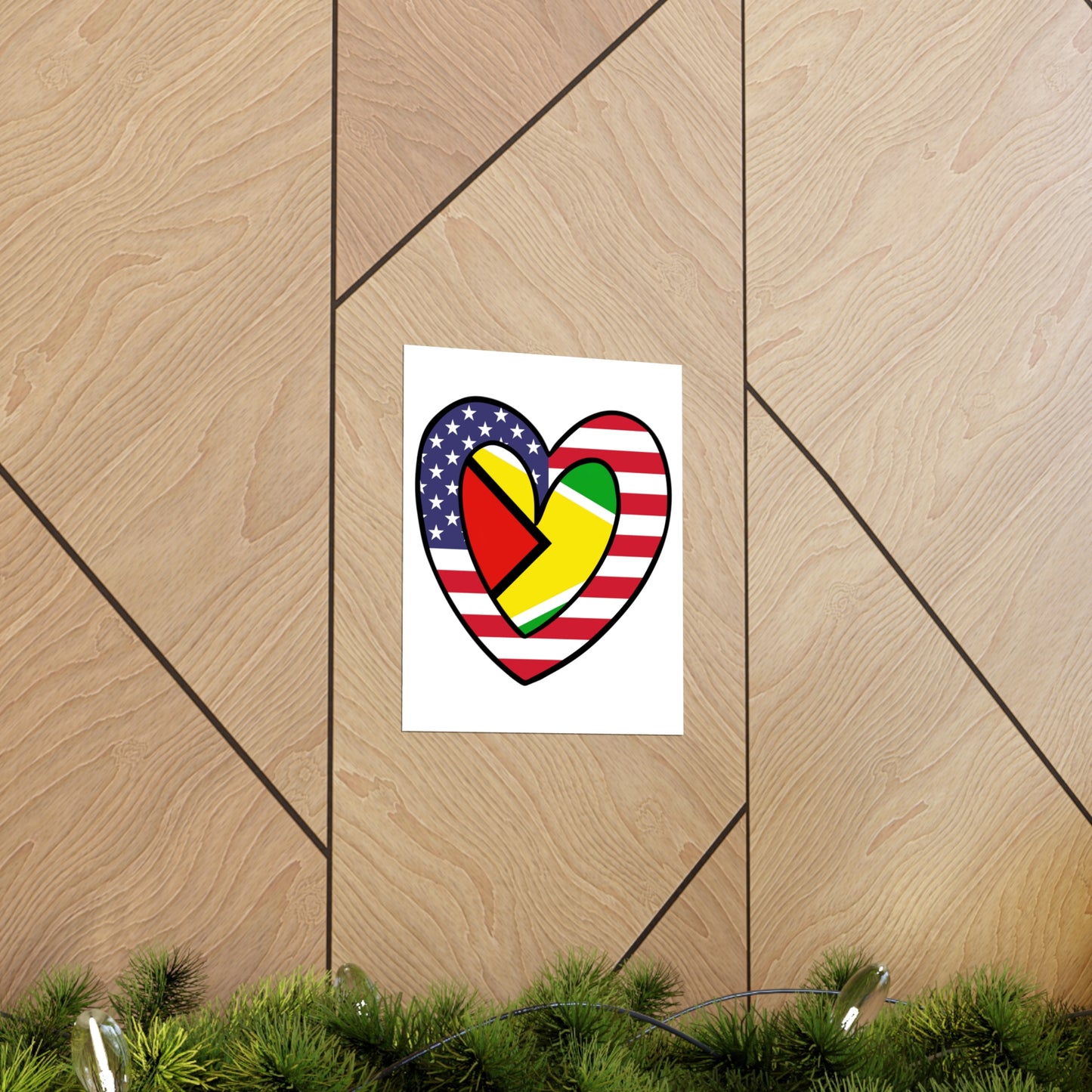 Guyanese American Heart Valentines Day Gift Half Guyana USA Flag Premium Matte Poster