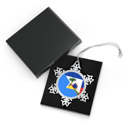 Haiti St Lucia Flag Haitian Pewter Snowflake Ornament