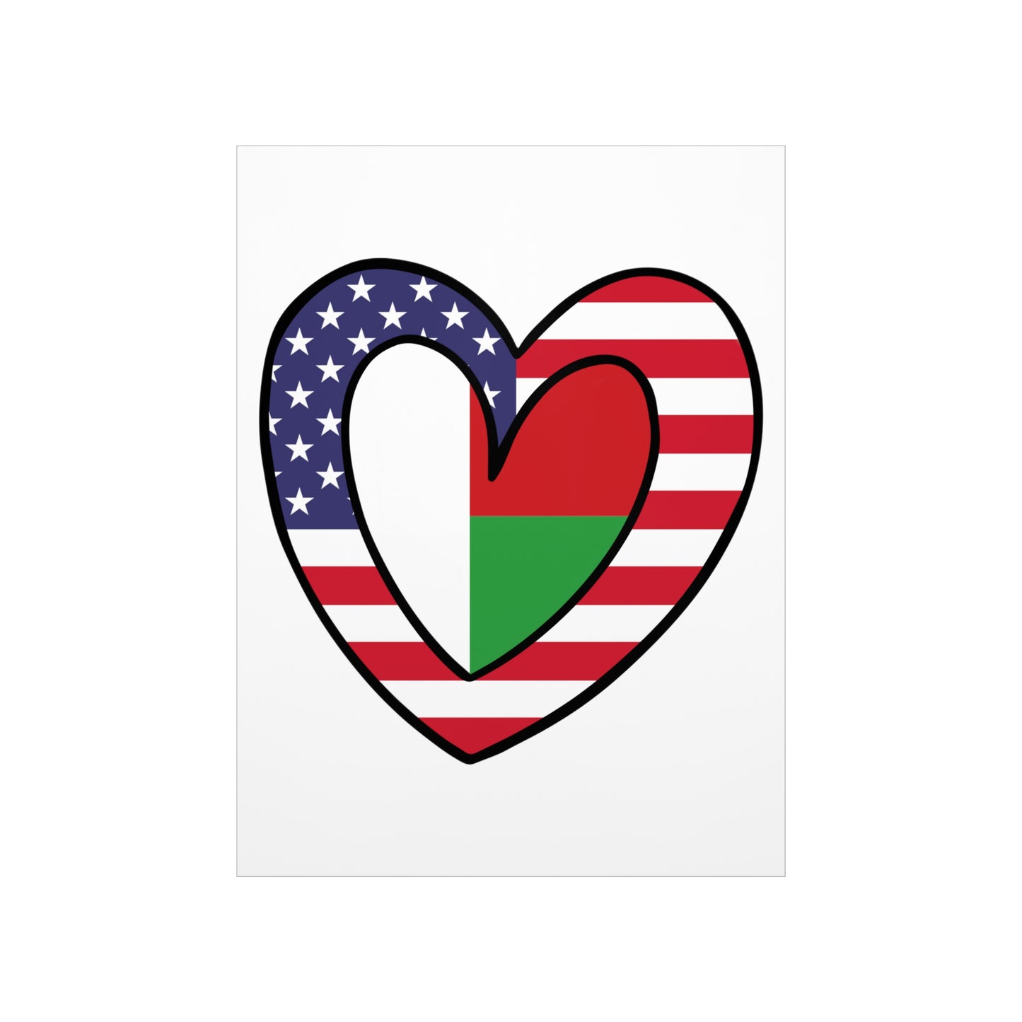 Madagascar American Heart Valentines Day Wedding Gift Half Madagascan USA Flag Premium Matte Poster