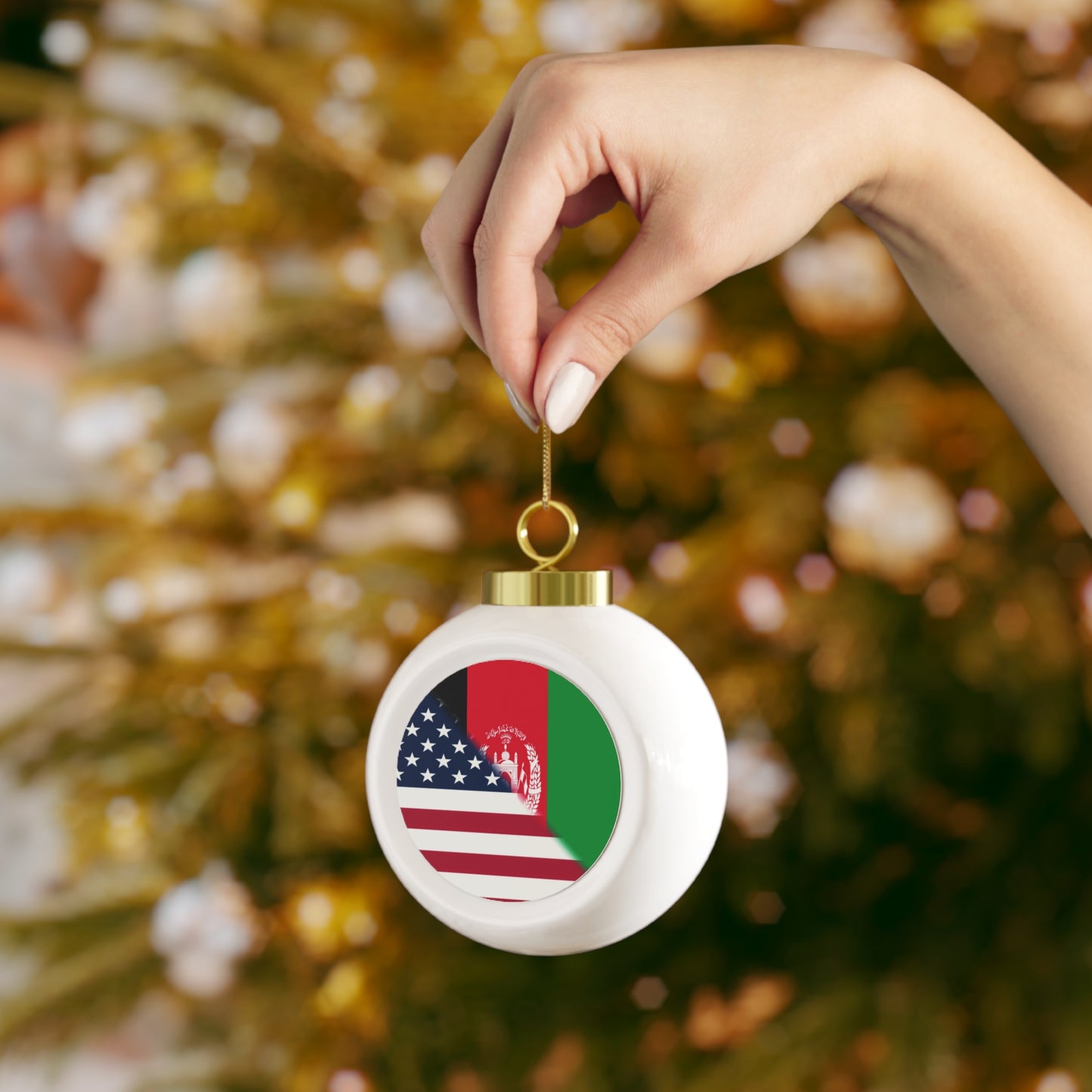 Afghanistan USA Flag | Half Afghan American Christmas Tree Ball Ornament