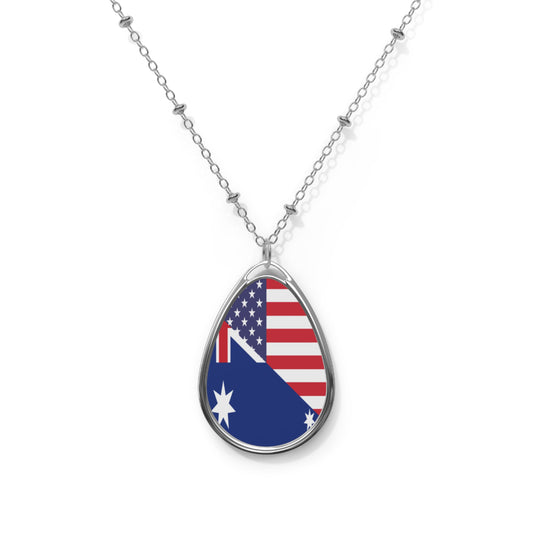 Australian American Flag Australia USA Oval Necklace One Size