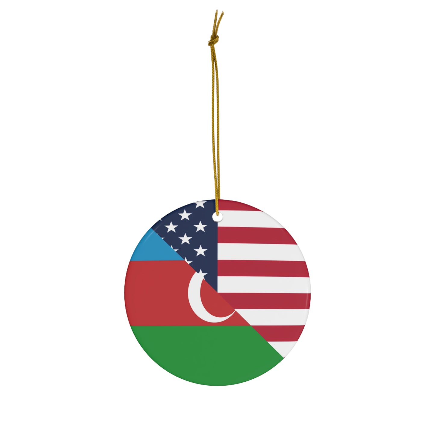 Azerbaijan American Flag USA Ceramic Ornament | Christmas Tree Ornaments